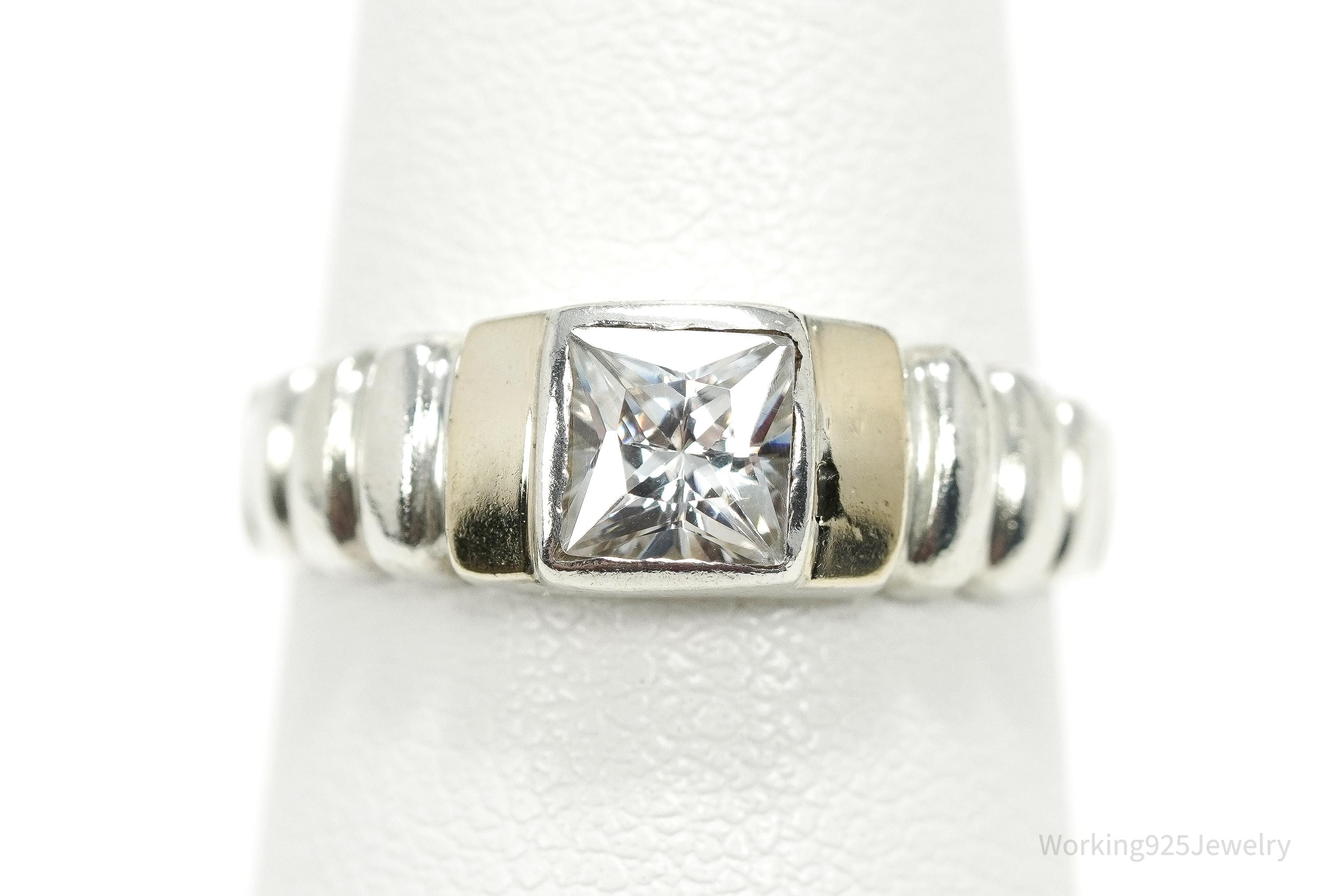 Vintage Cubic Zirconia Gold Vermeil Sterling Silver Ring - Size 6.75