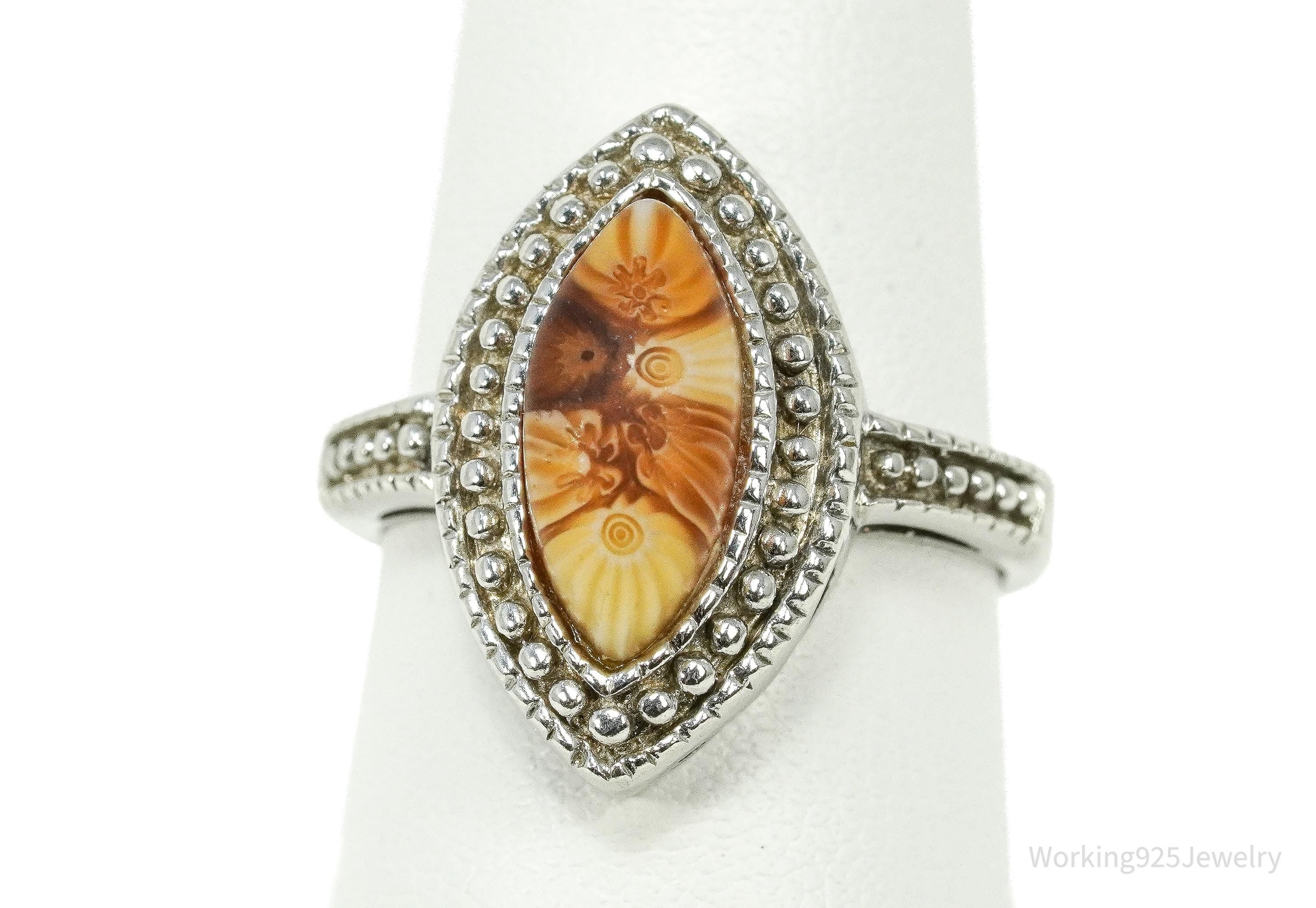 Vintage Alan K Millefiori Flowers Sterling Silver Ring - Size 8