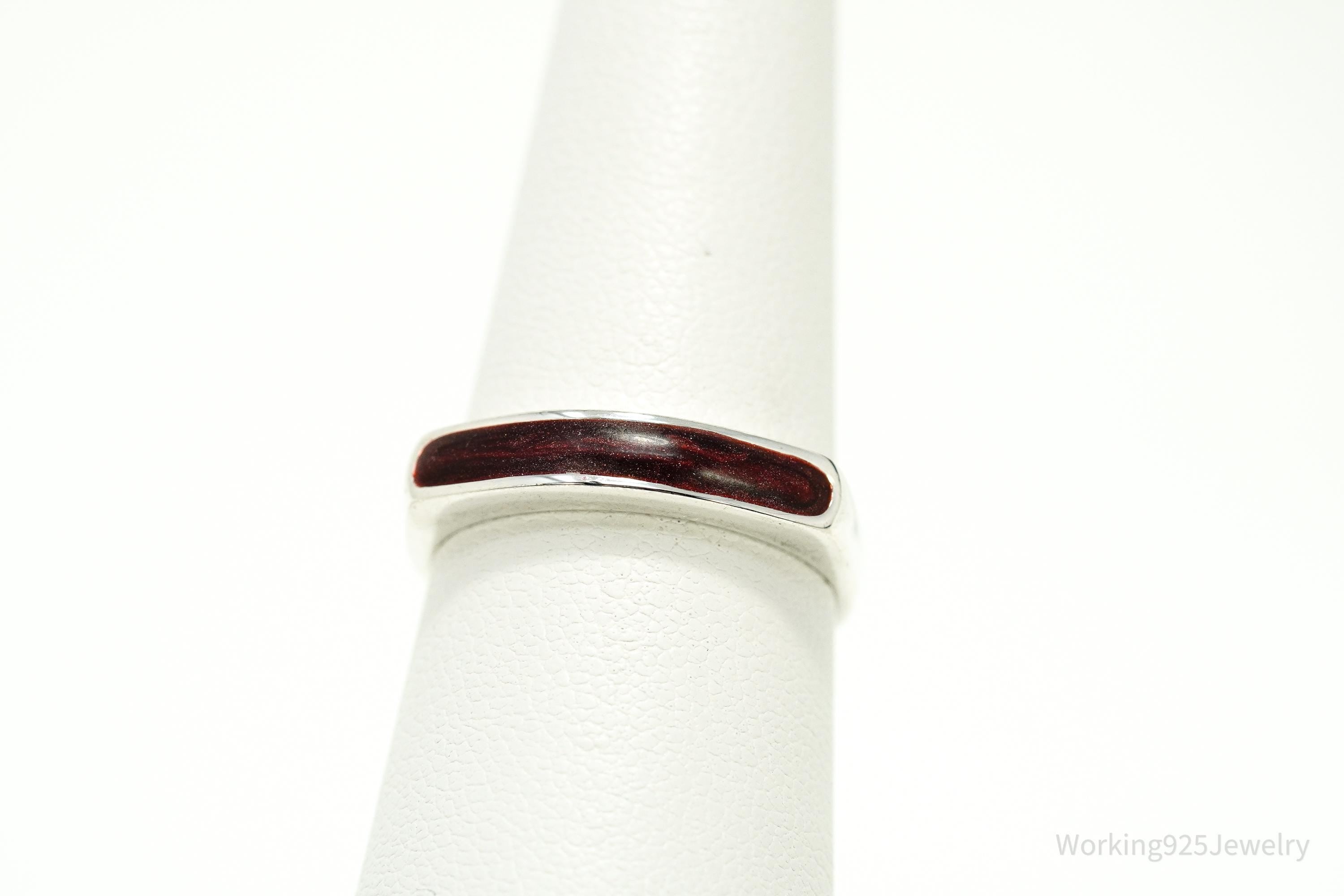 Vintage Blood Enamel Sterling Silver Ring - Size 6.75