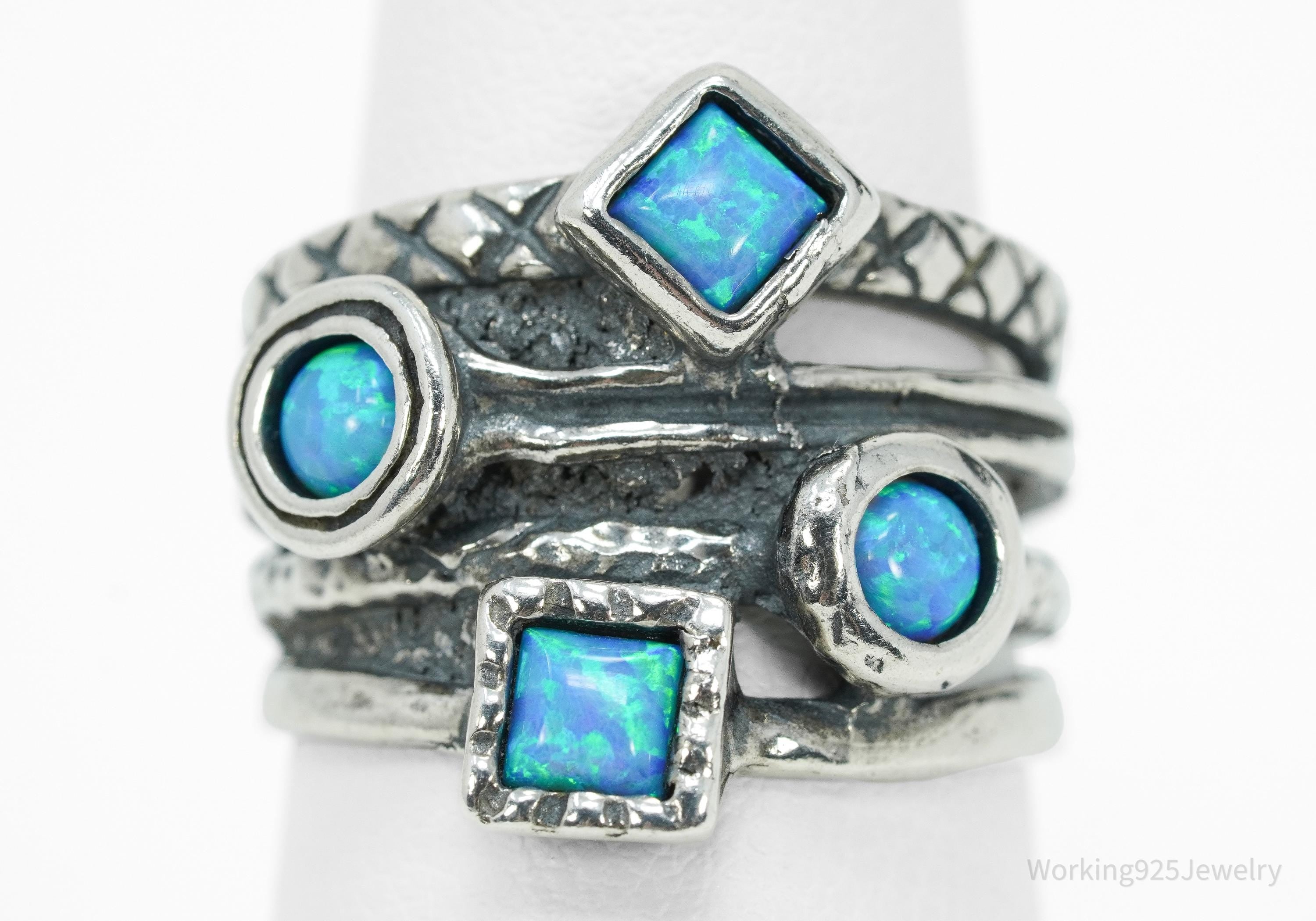 Vintage Shablool Didae Israel Blue Opal Sterling Silver Ring - Size 7.25