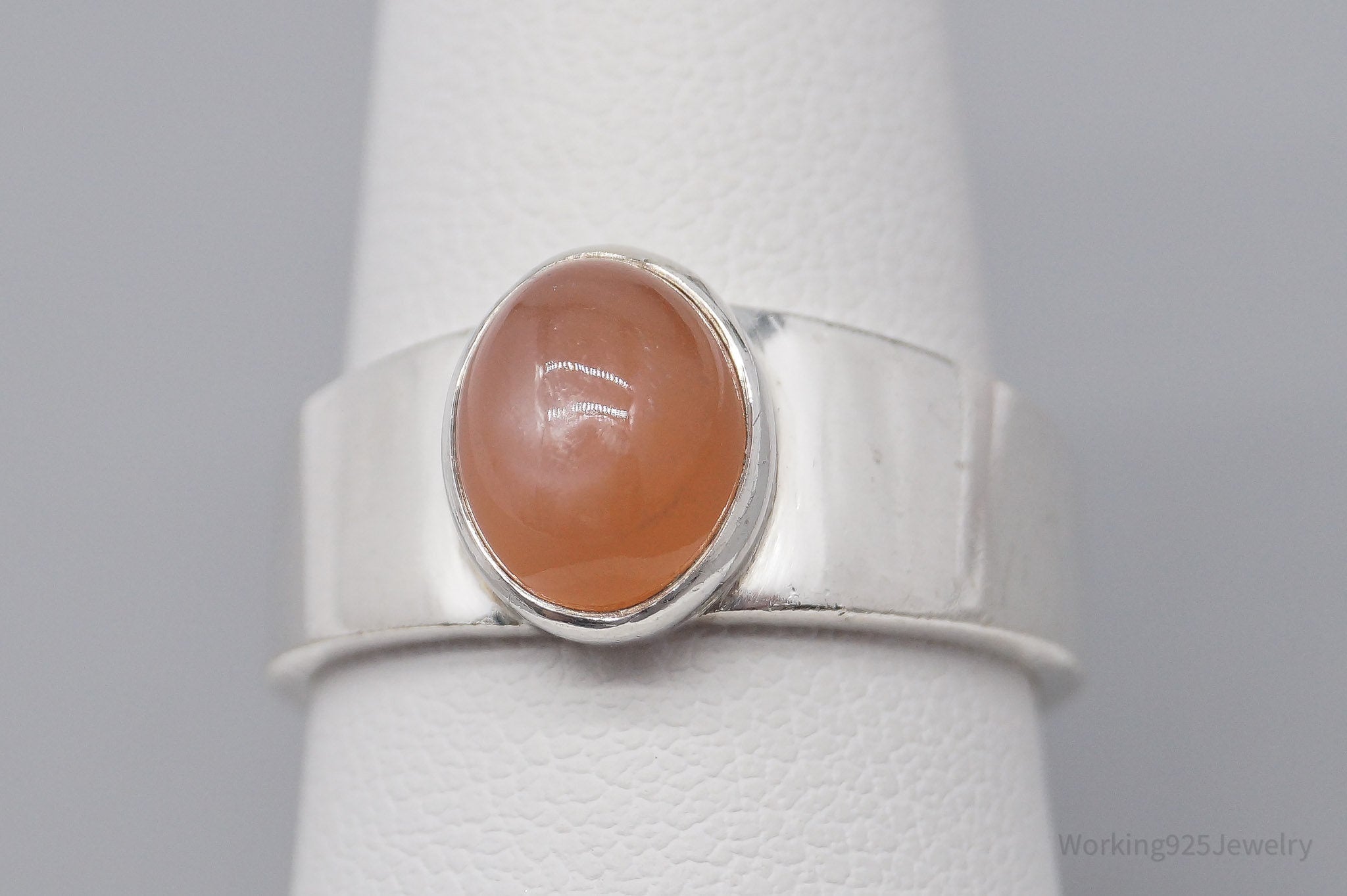 Vintage Peach Moonstone Sterling Silver Ring - Size 8