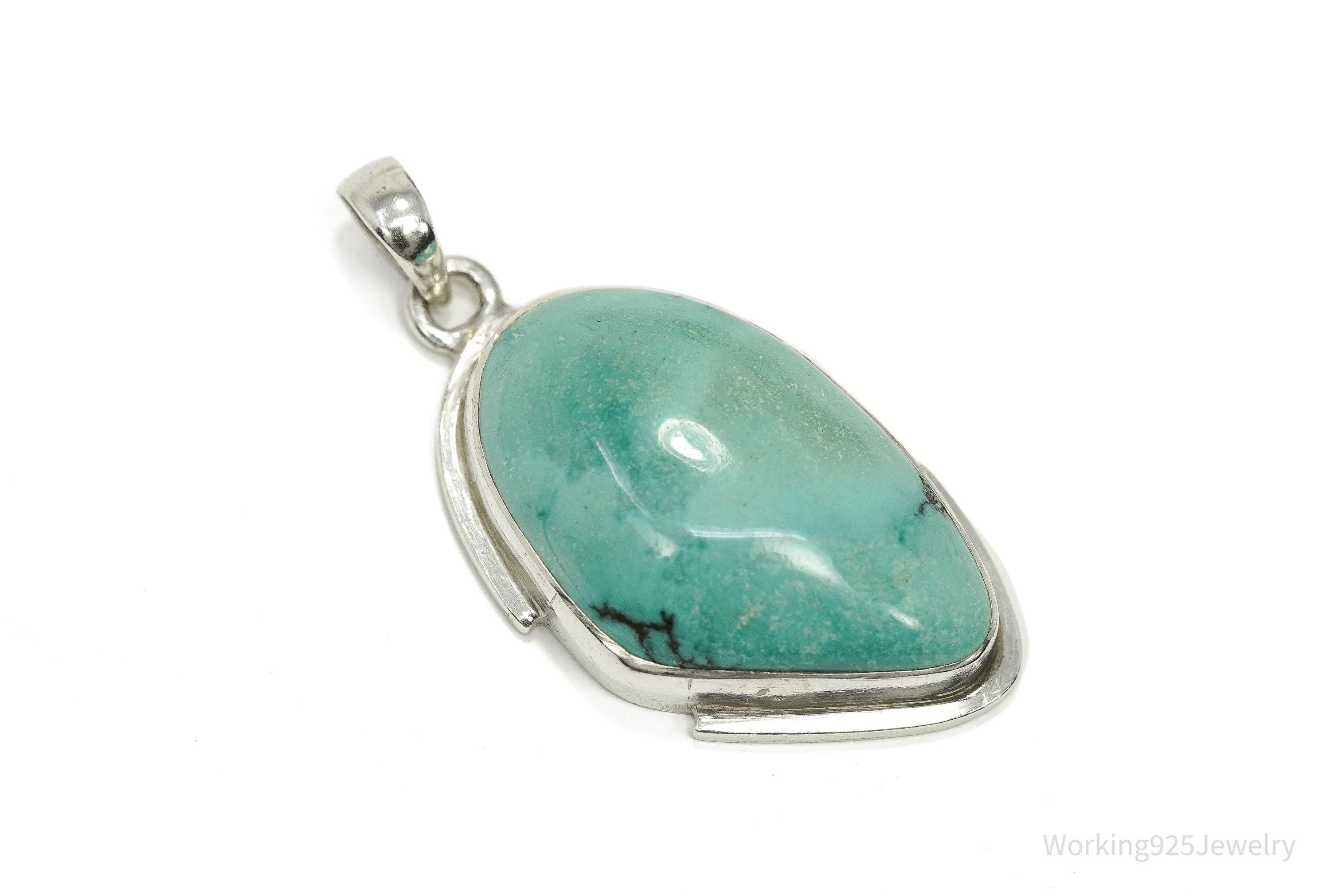 Vintage Turquoise Sterling Silver Pendant 1 5/8"