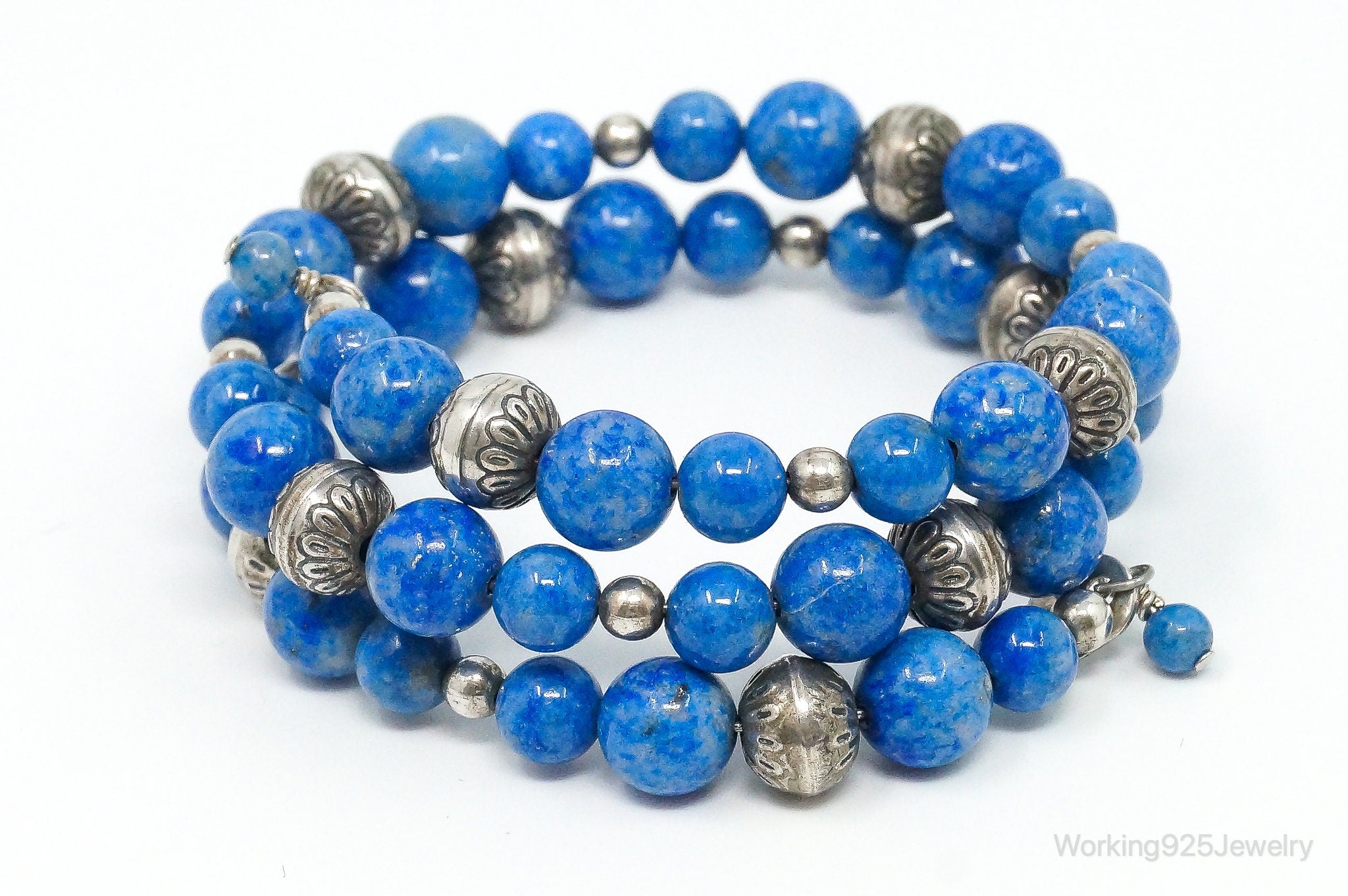 Designer Carolyn Pollack Beaded Lapis Lazuli Sterling Silver Bracelet