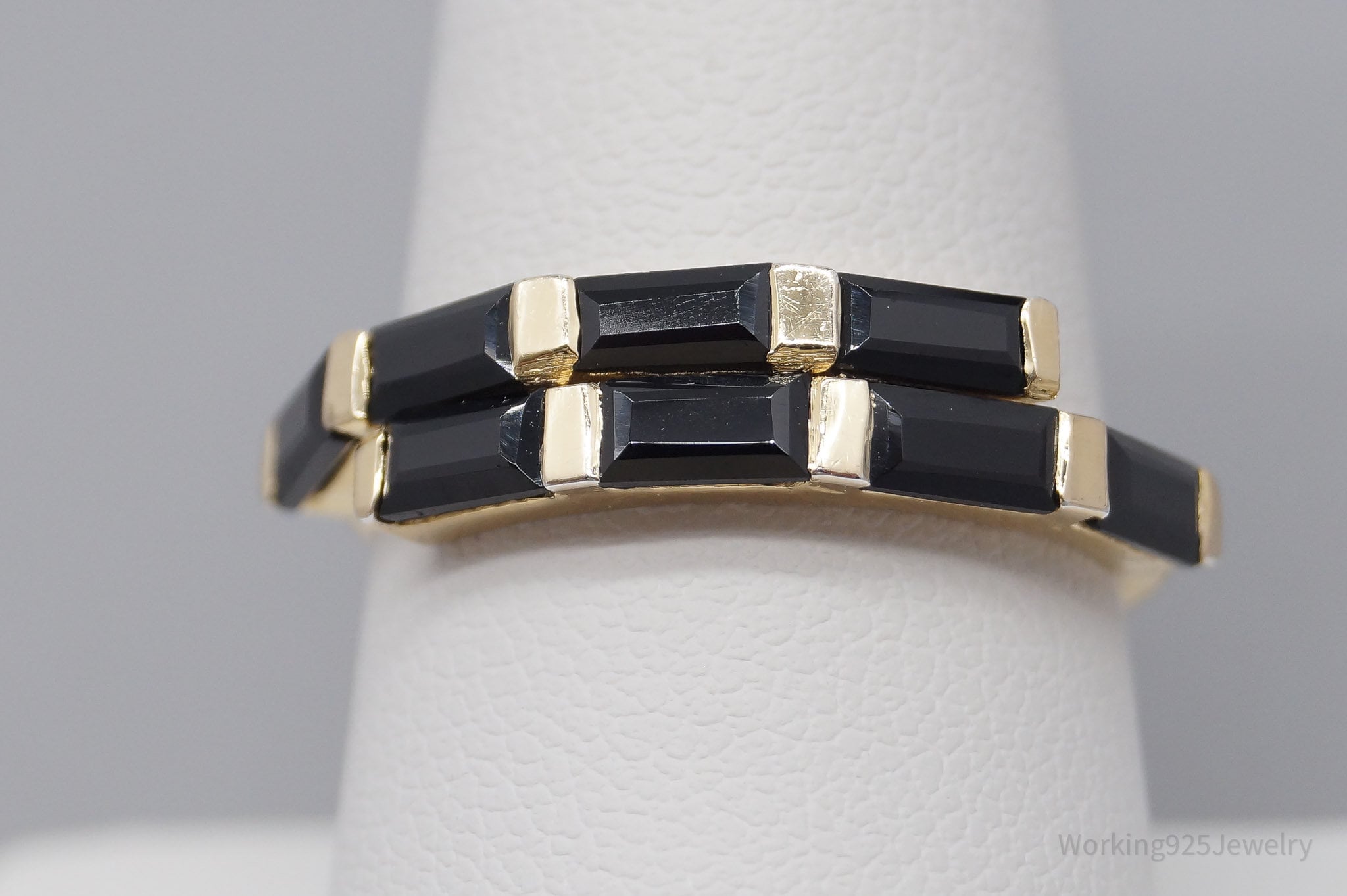 JTV Designer YS Black Onyx Gold Vermeil Sterling Silver Ring - Size 8.75