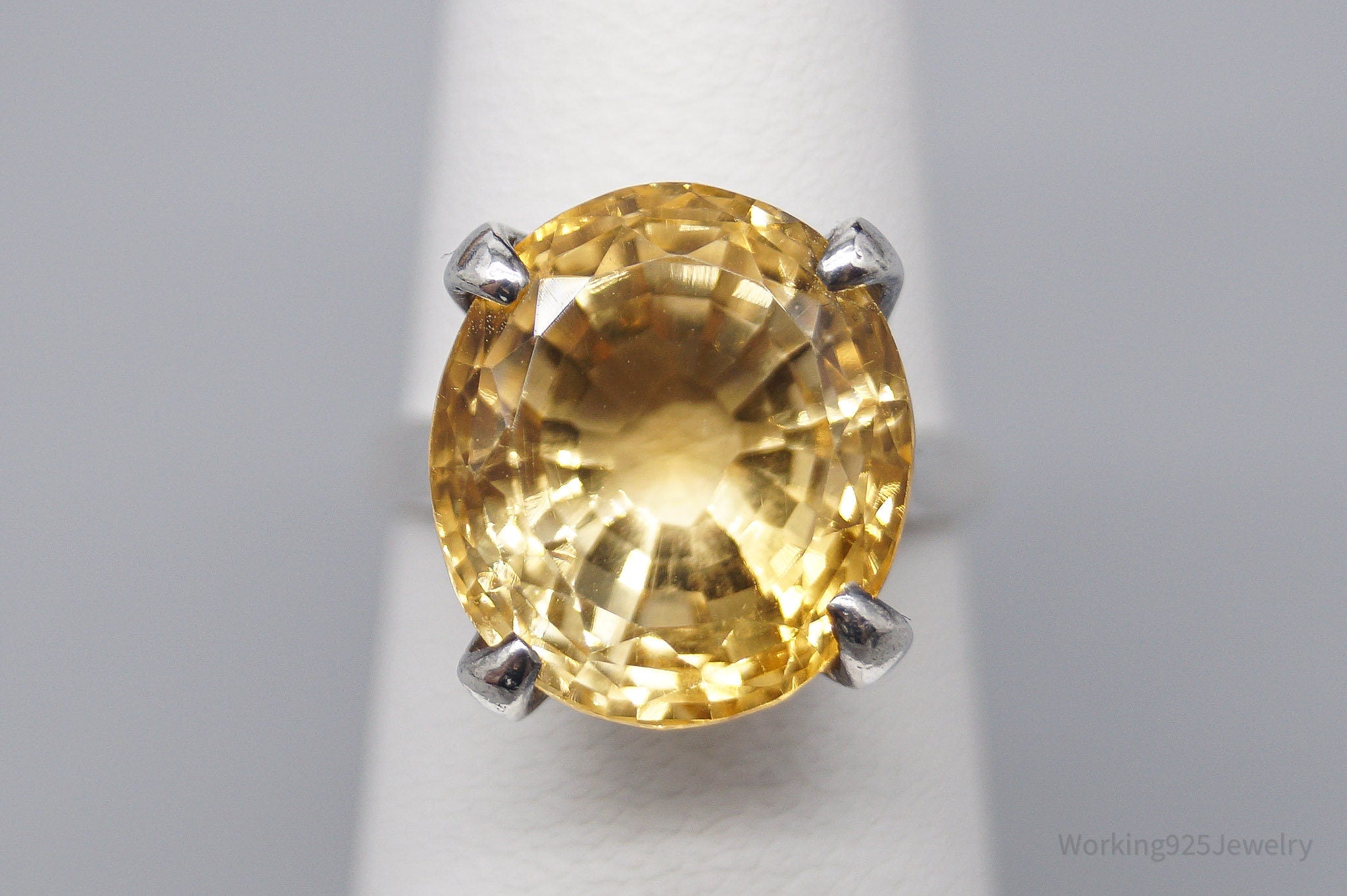 Vintage Large Citrine Silver Ring - Size 5