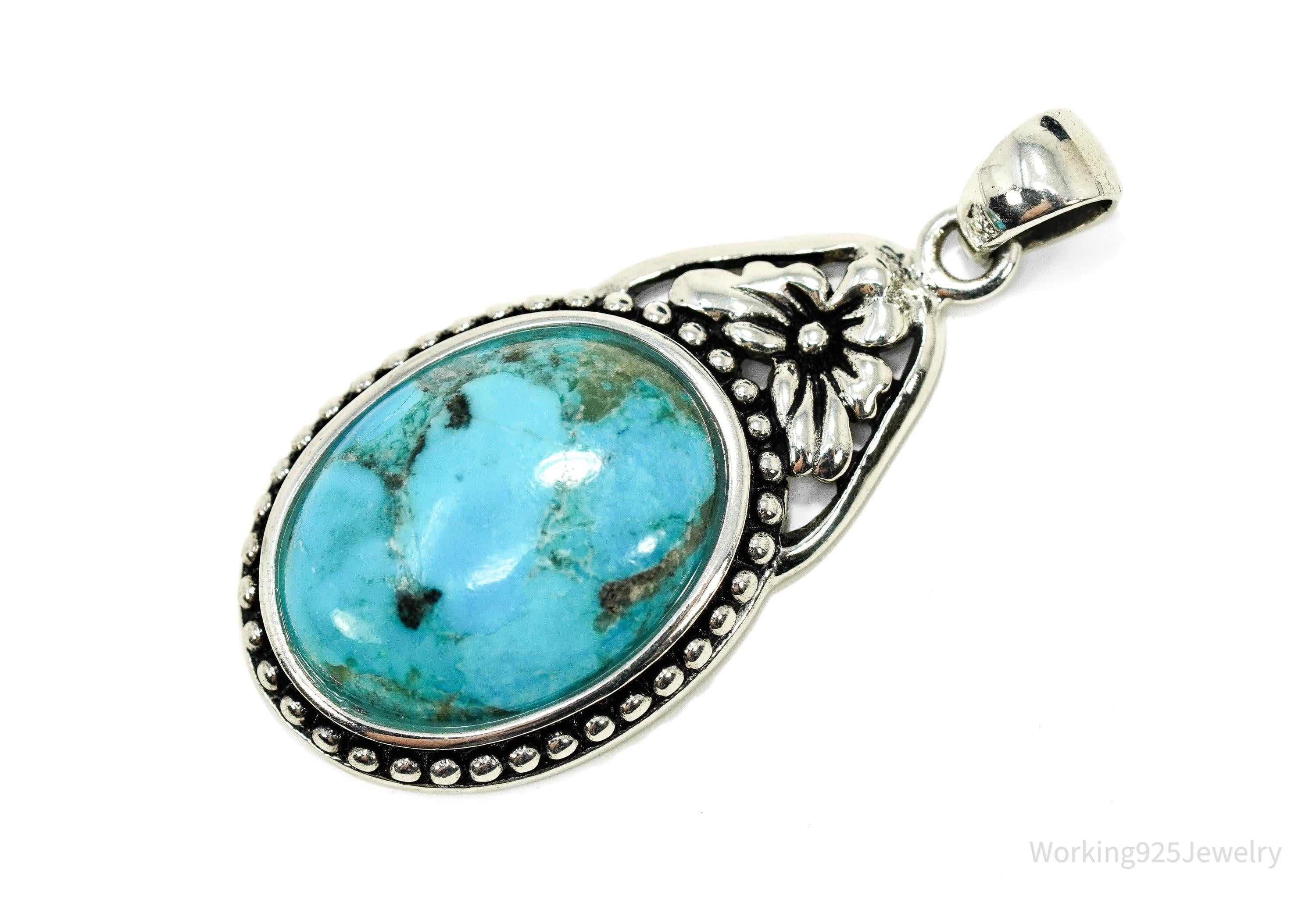 Vintage BBJ Blue Turquoise Sterling Silver Pendant