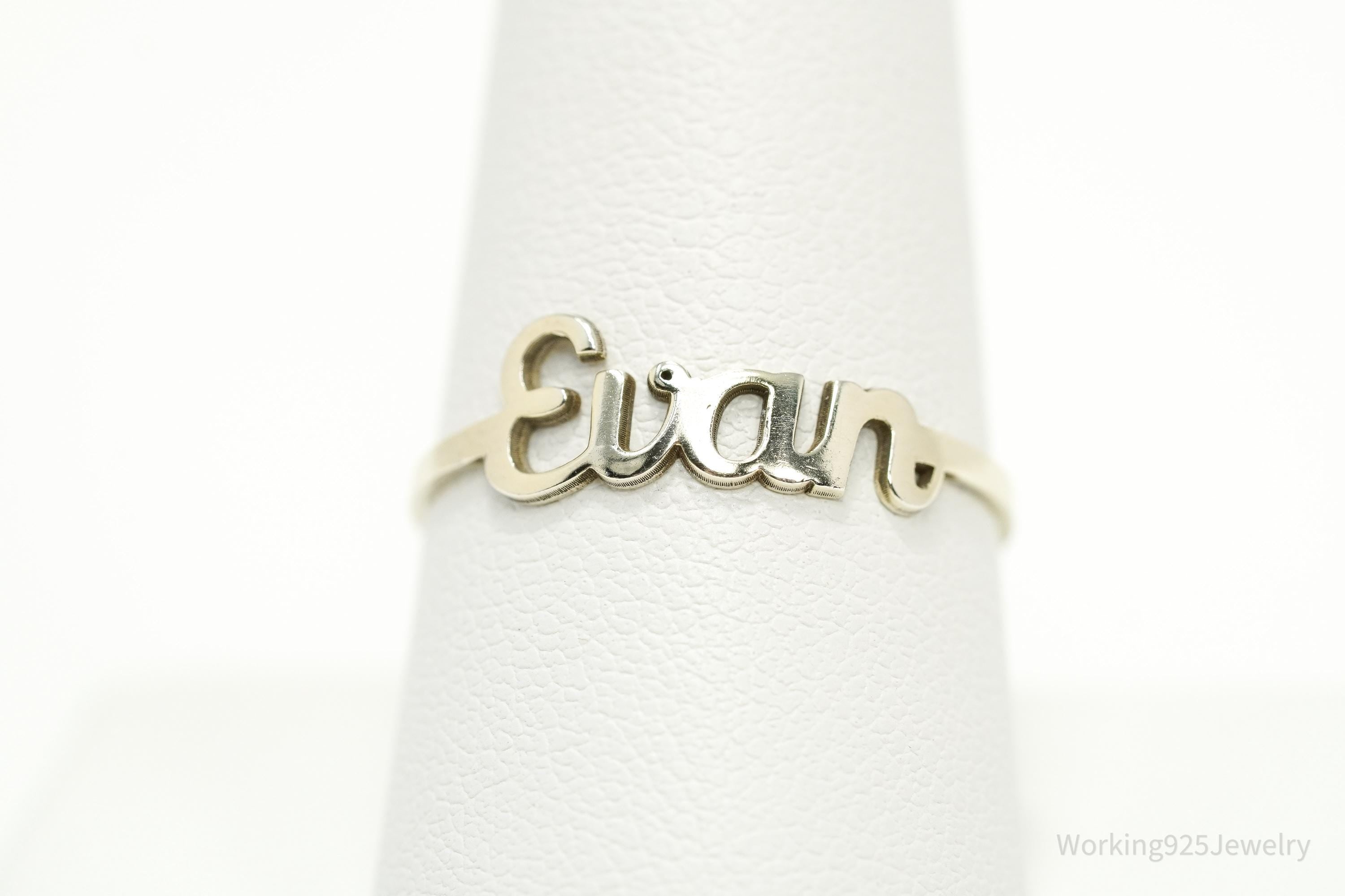 Vintage "Evan" Gold Vermeil Sterling Silver Name Ring - Size 9.25