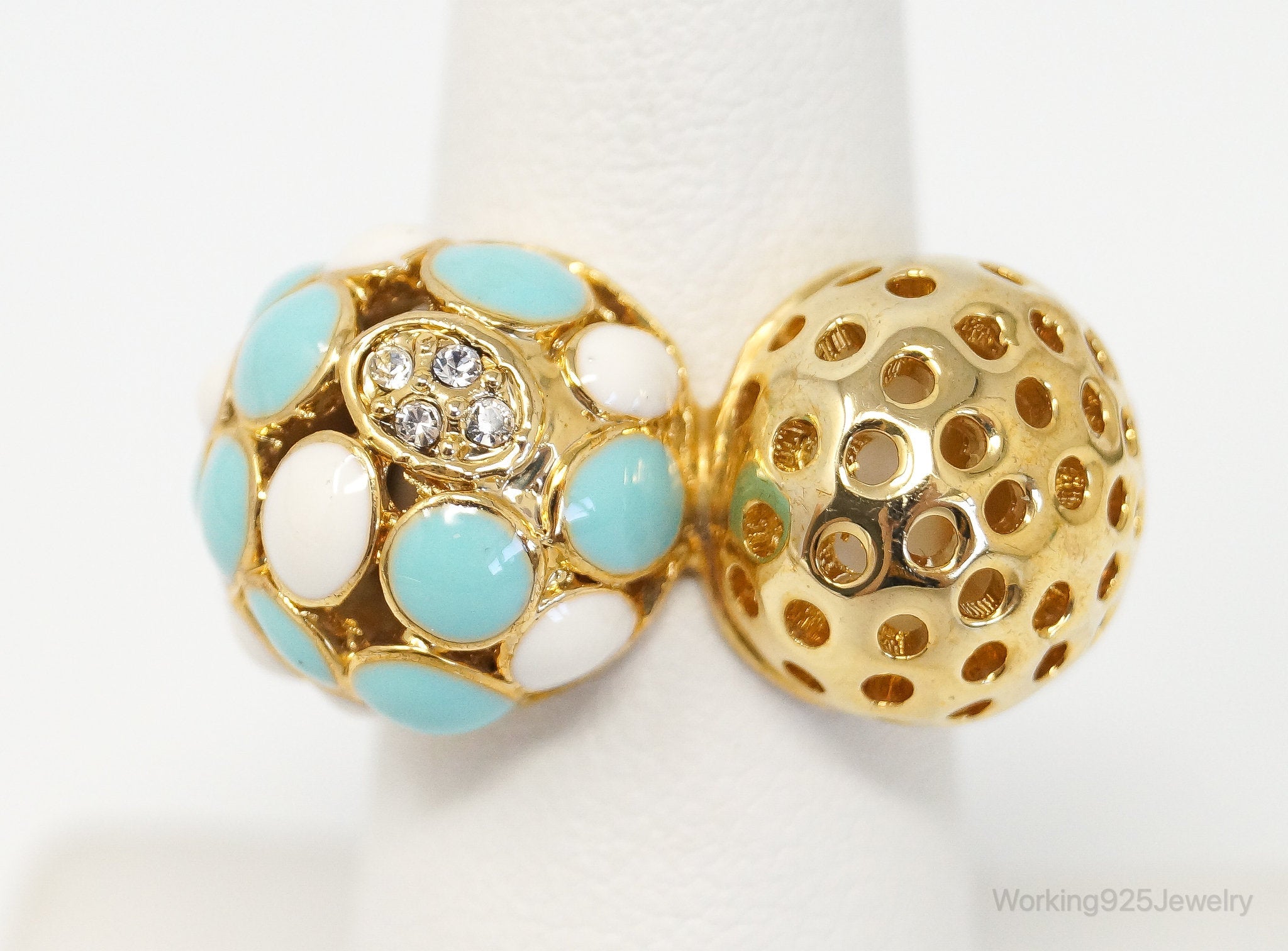 VTG Art Deco Golden Enamel Crystals Costume Ring Size 7