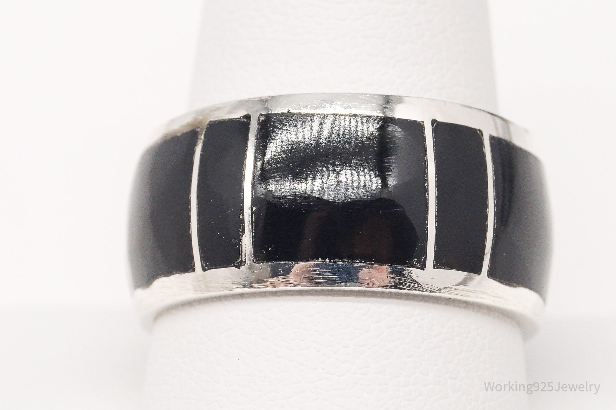 Vintage Mexico Escorcia Black Onyx Inlay Sterling Silver Ring - Size 11