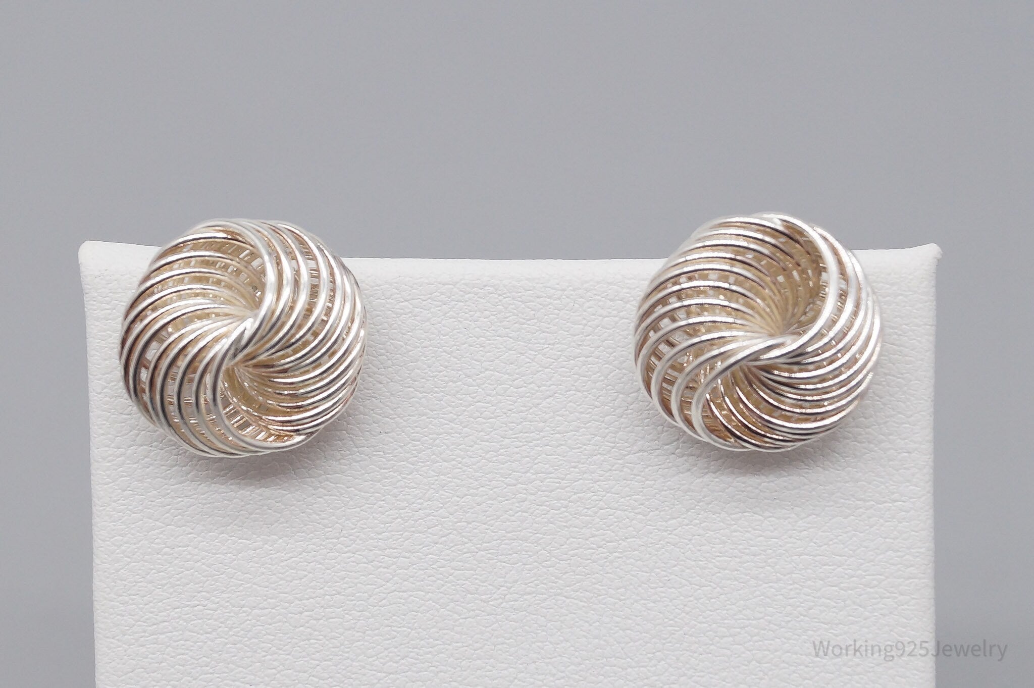 Vintage Sleek Modernist Style Spiral Knot Sterling Silver Earrings