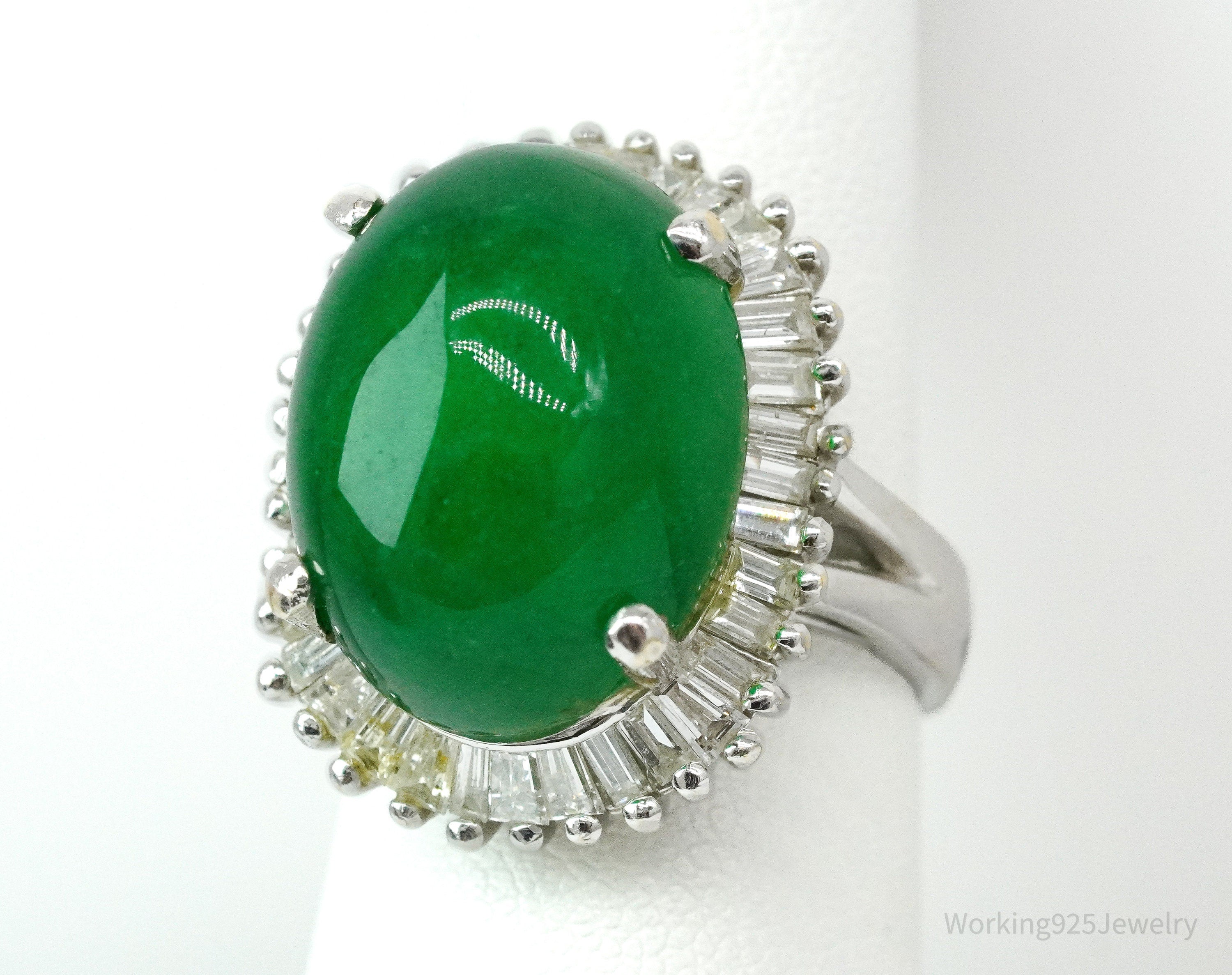 14K White Gold, Natural Aventurine Quartz And Diamond Ring - Size 6