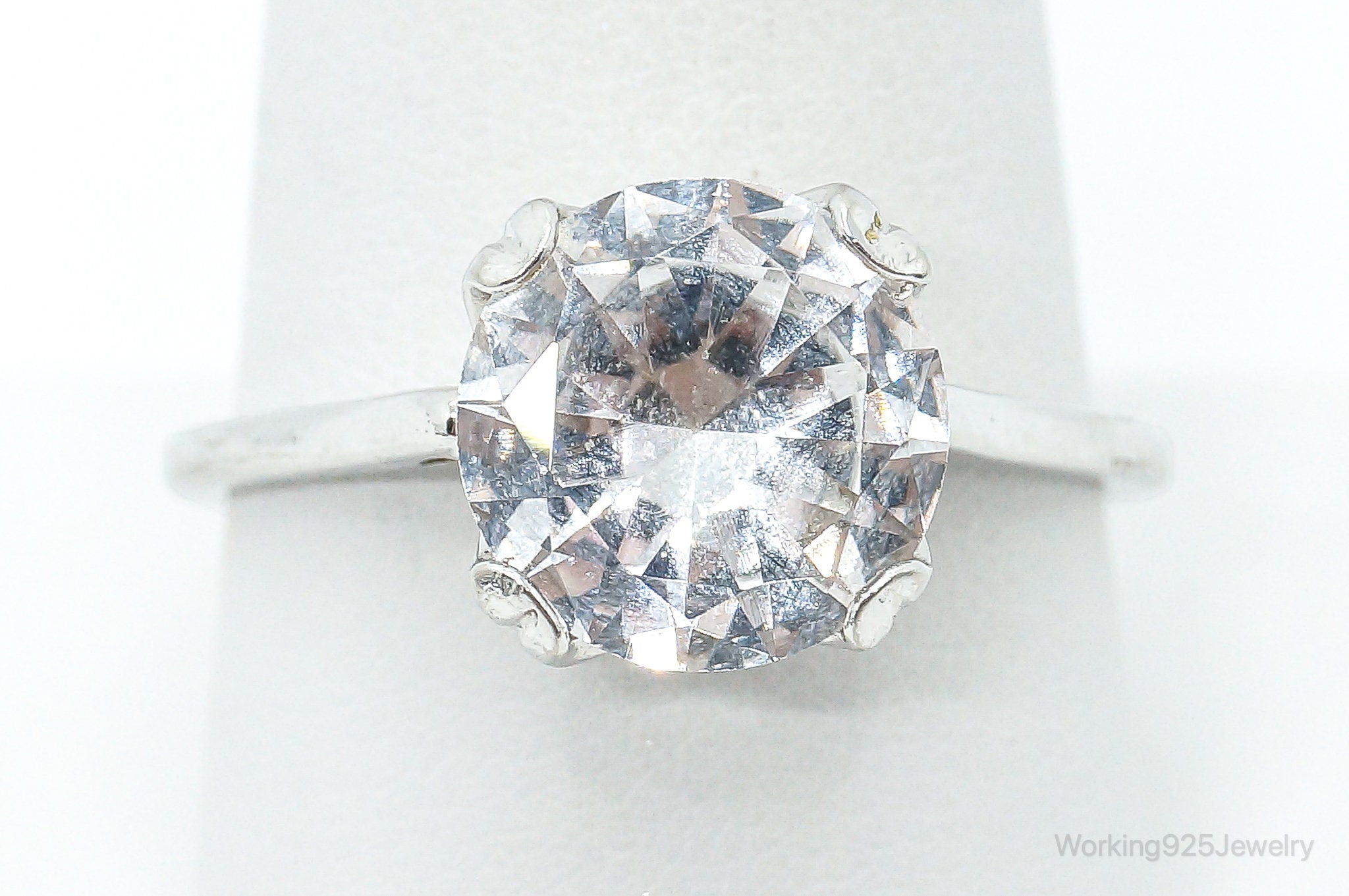 Vintage Cubic Zirconia Sterling Silver Ring - Size 10