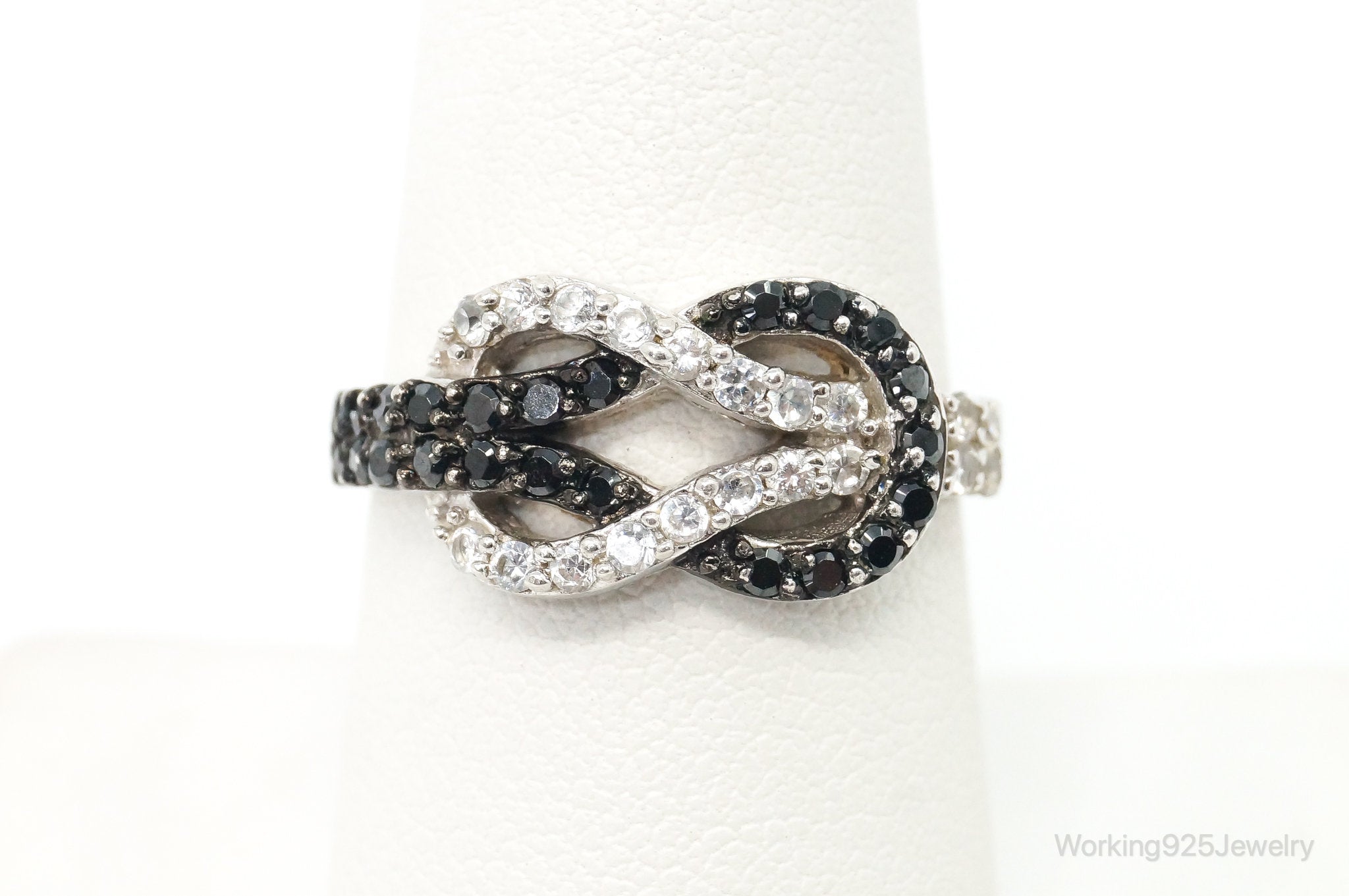 Vintage Art Deco Black Onyx Cubic Zirconia Sterling Silver Ring Size 8