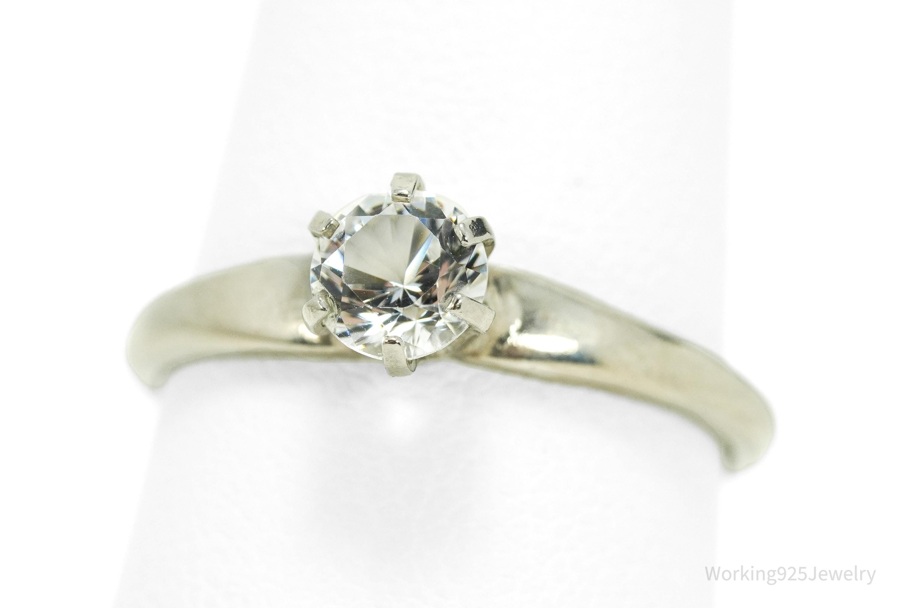 Vintage Designer Cubic Zirconia Sterling Silver Ring Size 7.75