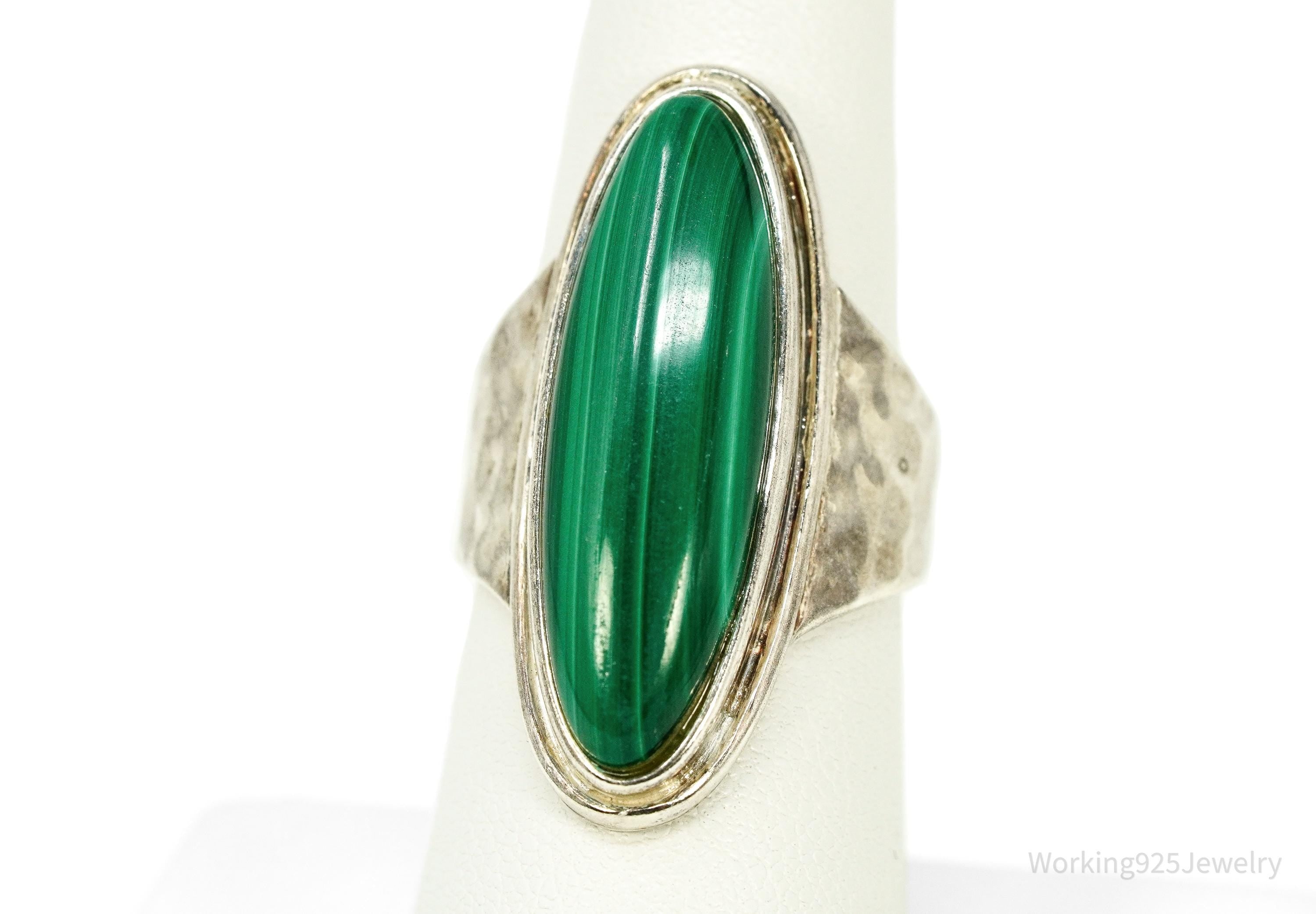 Vintage Malachite Sterling Silver Ring - Size 7.25