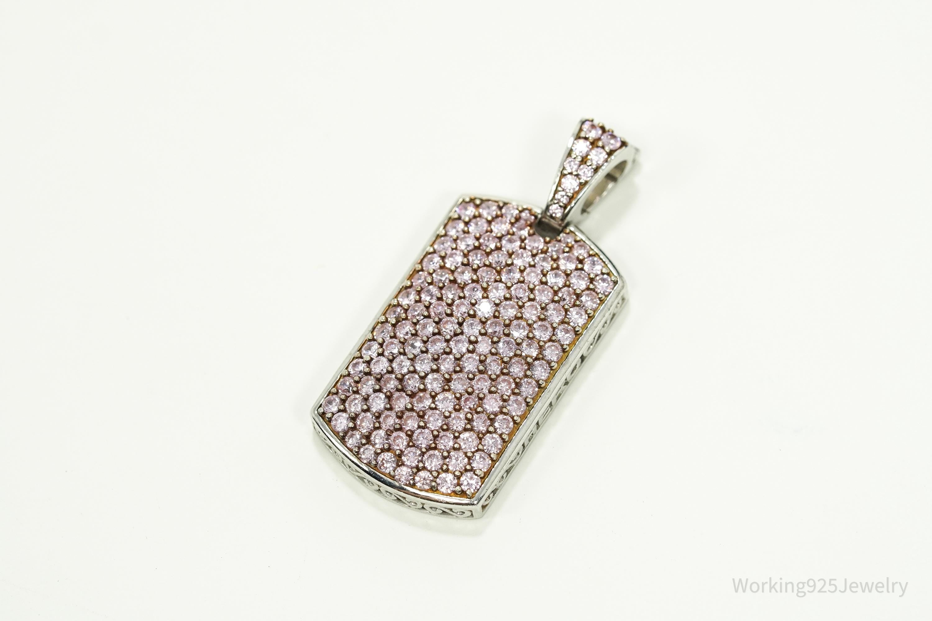 Vintage SJD Pink Cubic Zirconia Sterling Silver Pendant