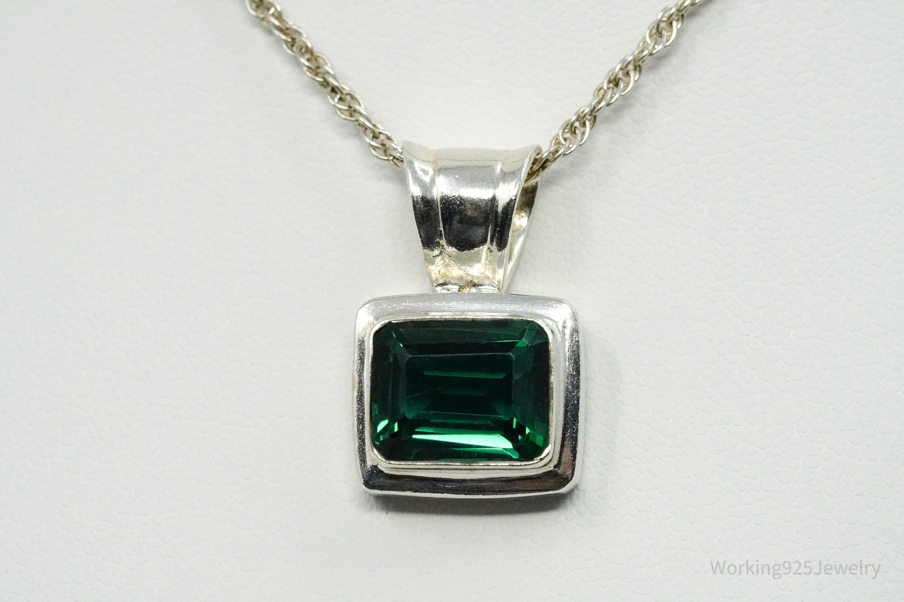 Vintage Lab Emerald Sterling Silver Necklace 18"