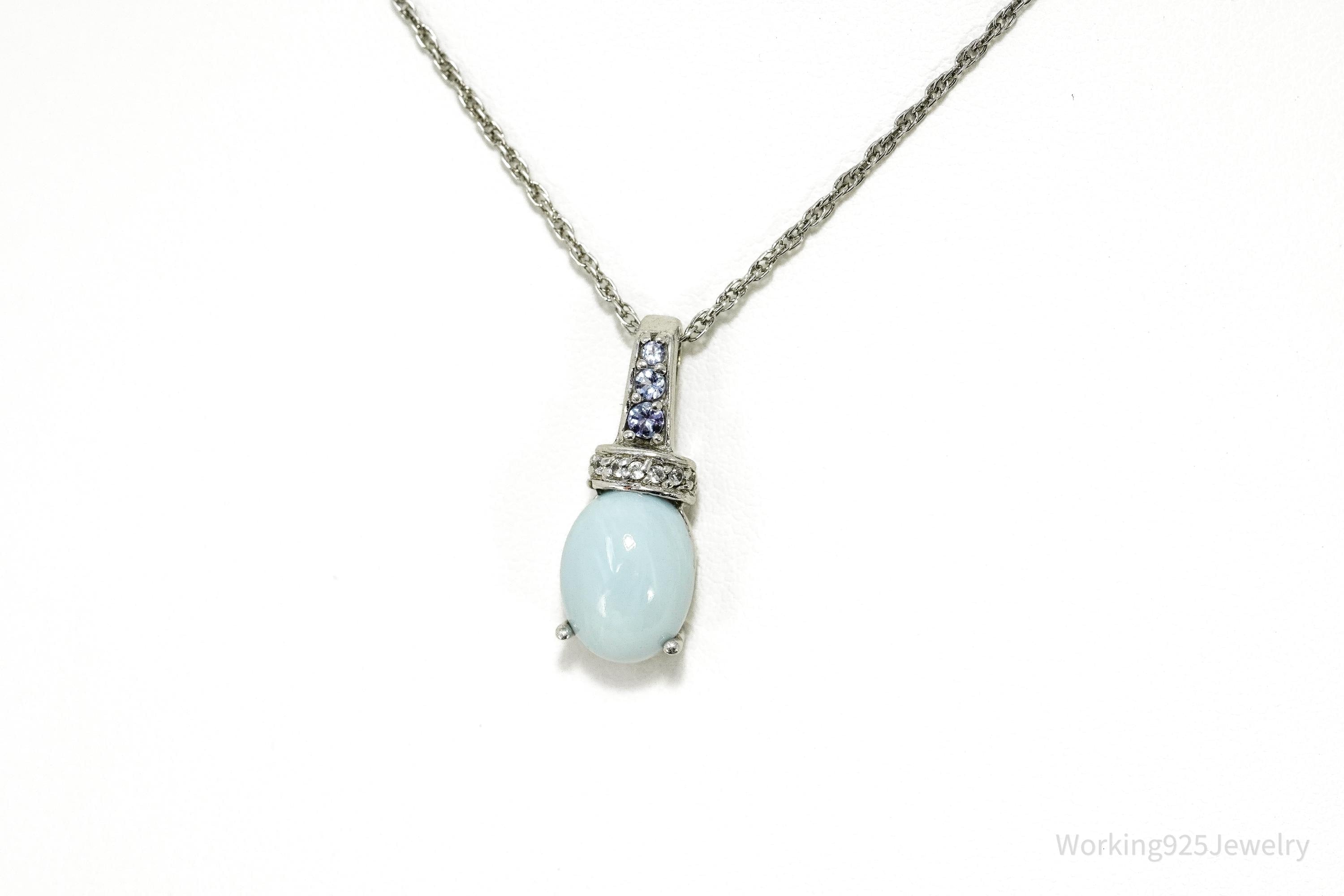 BBJ Blue Larimar, Tanzanite, And White Topaz Sterling Silver Necklace 18"
