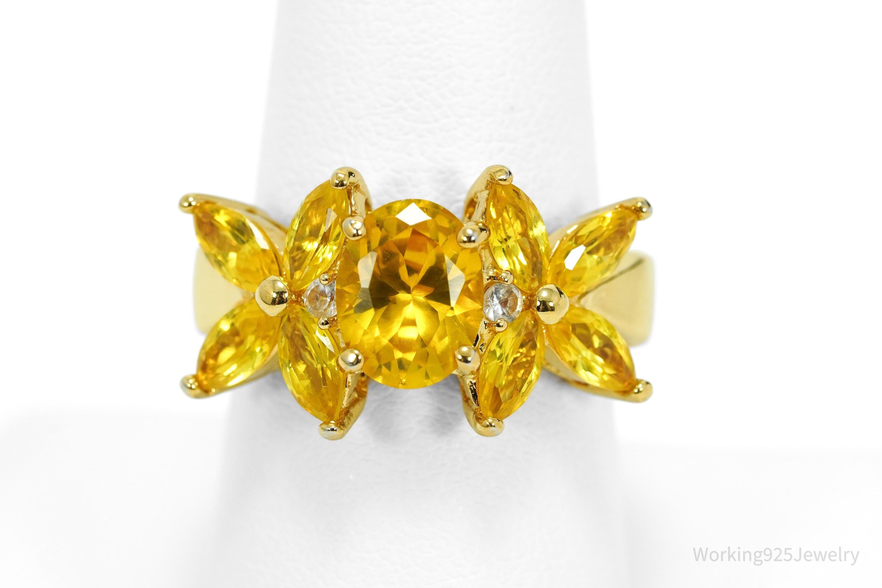 Vintage Citrine & White Topaz Gold Over Sterling Silver Ring - Size 9