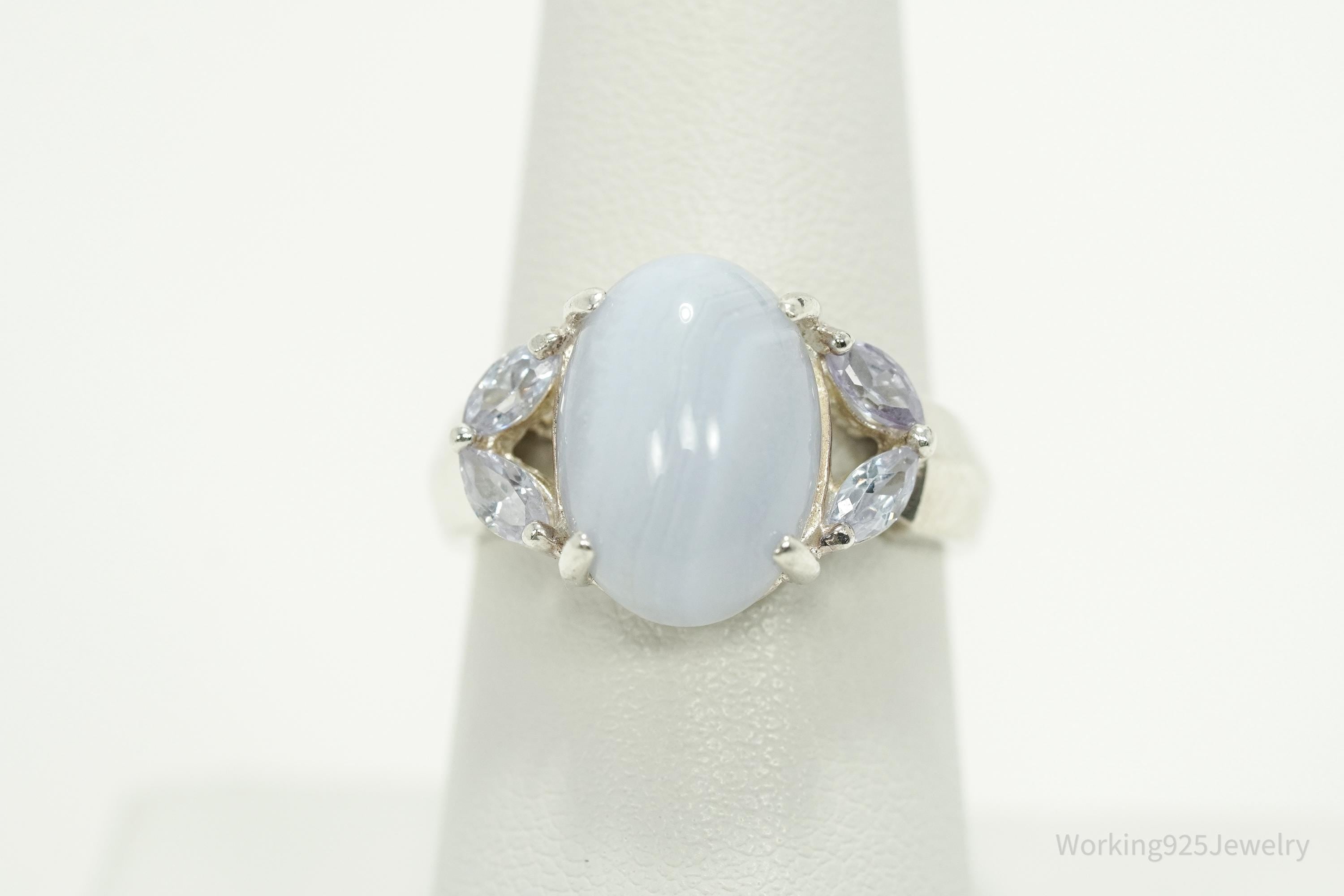 Vintage Blue Lace Agate & Tanzanite Sterling Silver Ring - Size 7.5