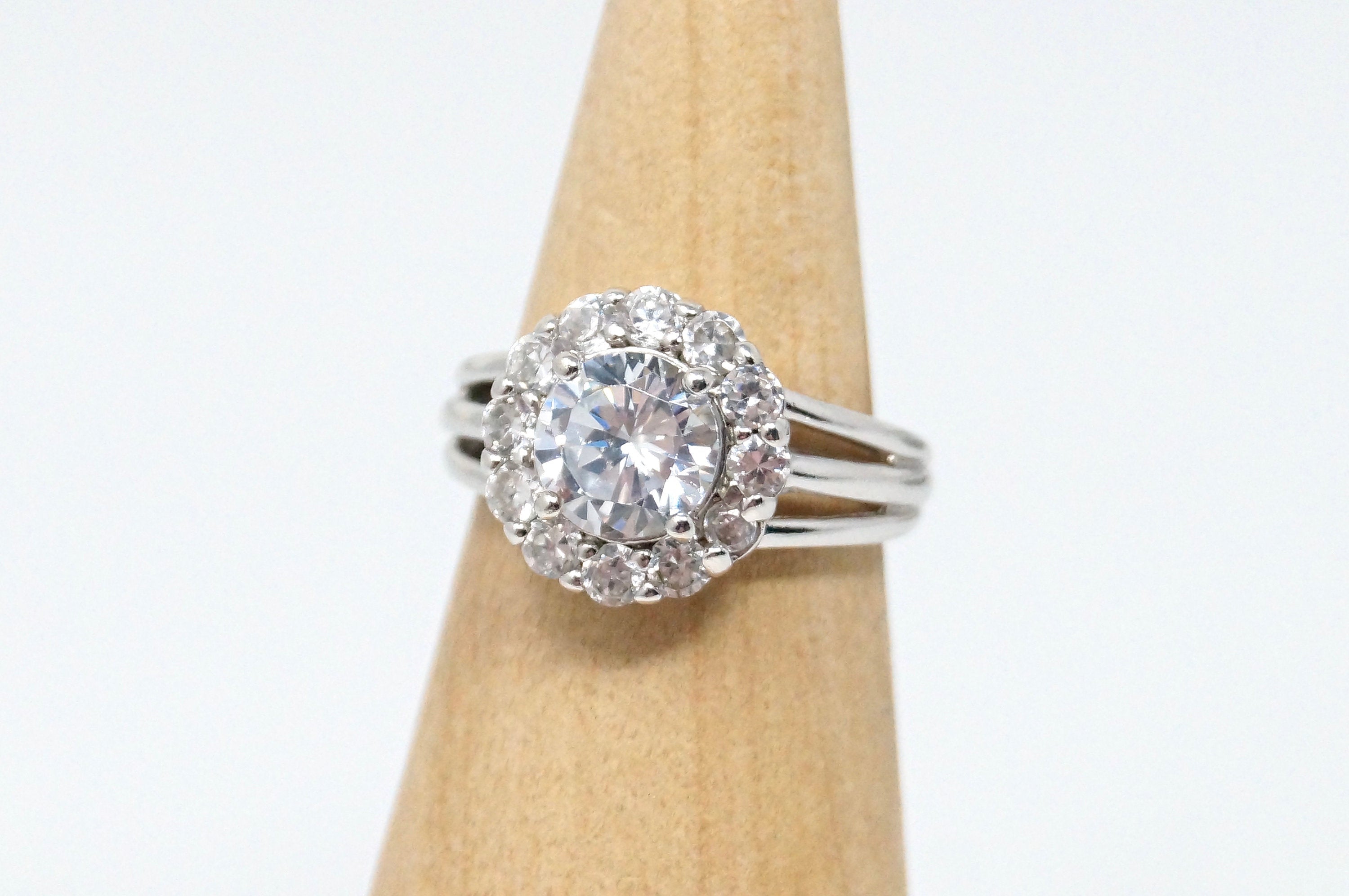 Vintage Large Simulated Diamond Statement Ring - Size 6