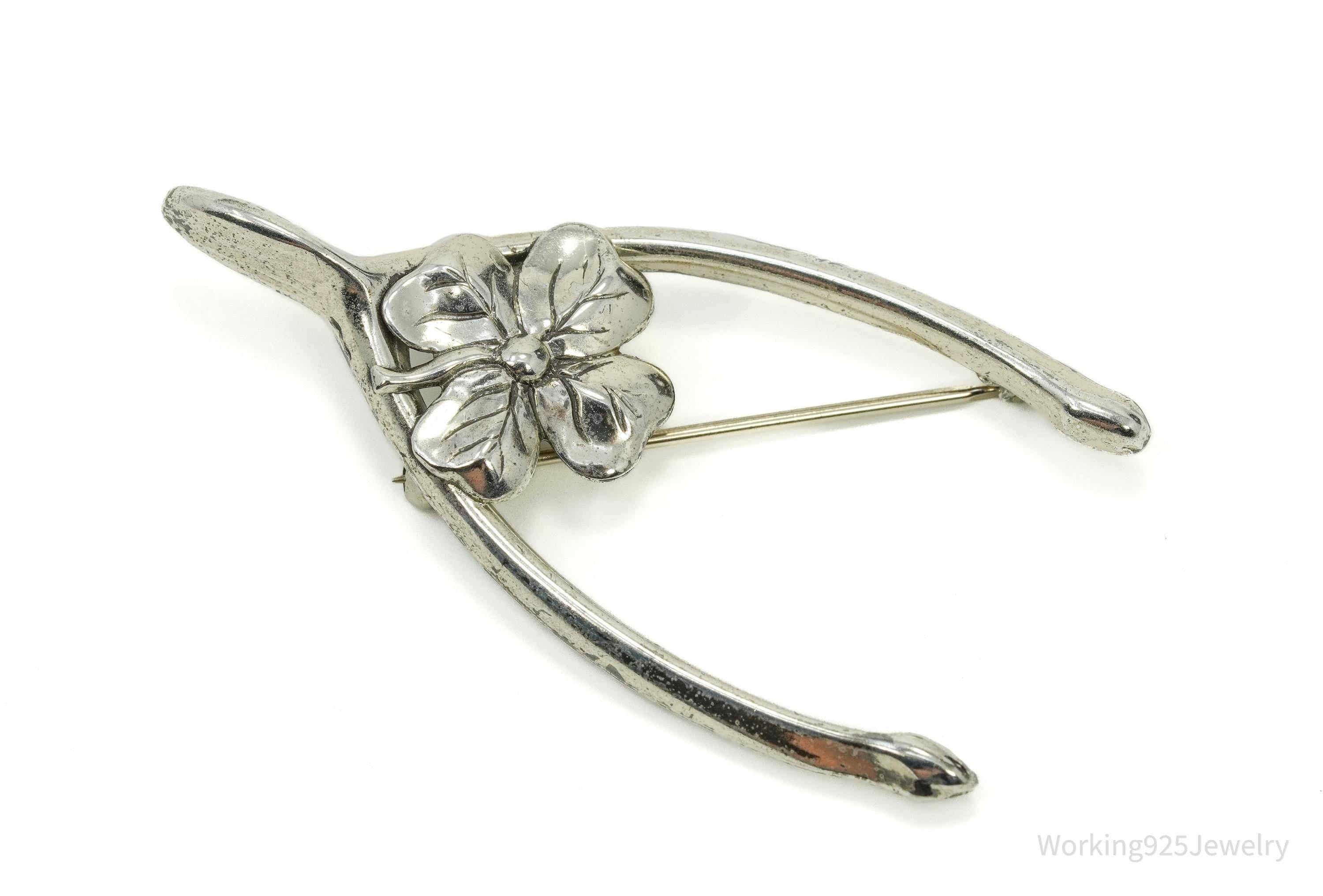 Vintage Designer Beau Wish Bone Sterling Silver Brooch Pin