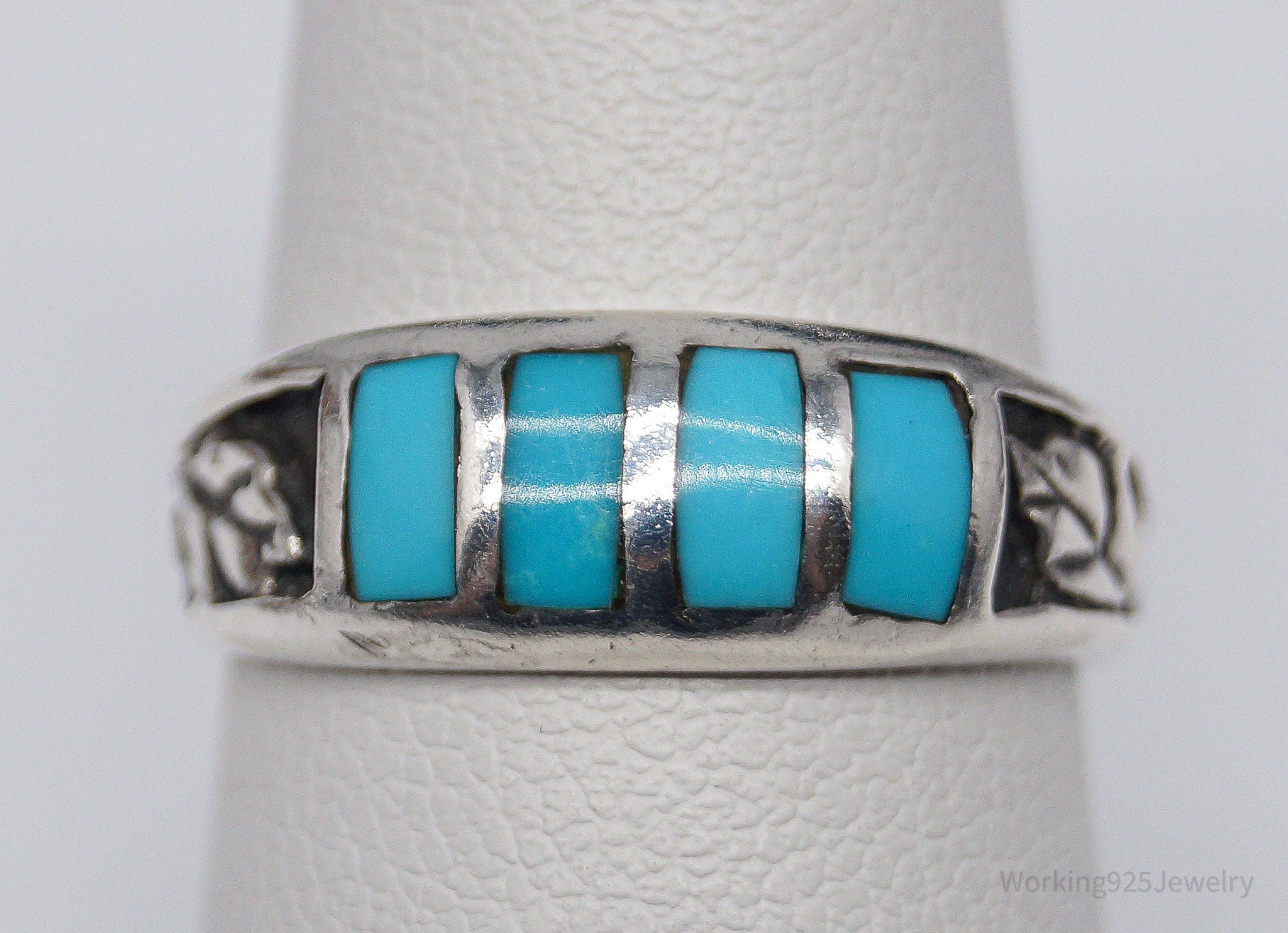 Vintage Native American Turquoise Sterling Silver Band Ring - Size 6.75