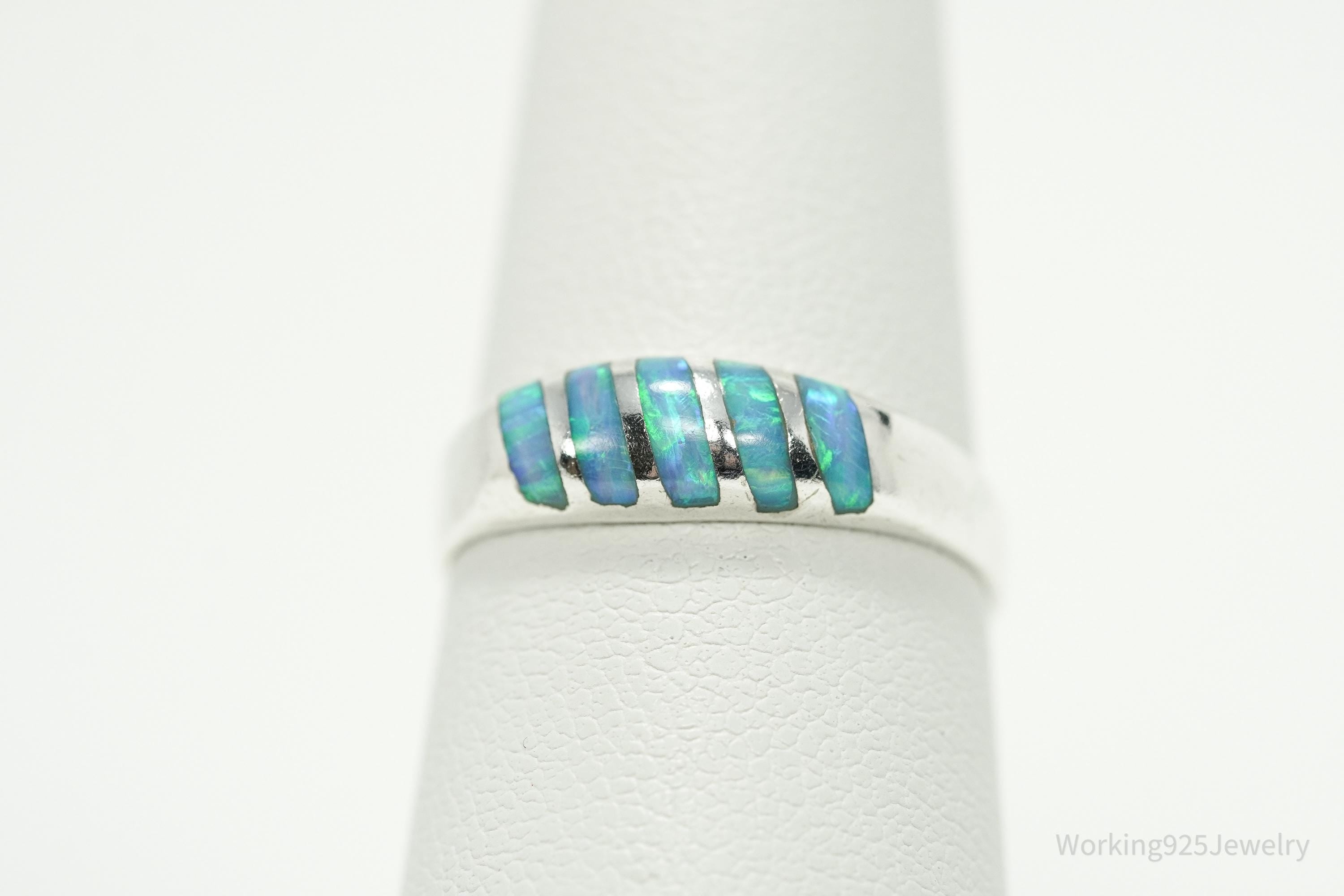 Vintage Blue Opal Inlay 950 Silver Ring - Size 6.5