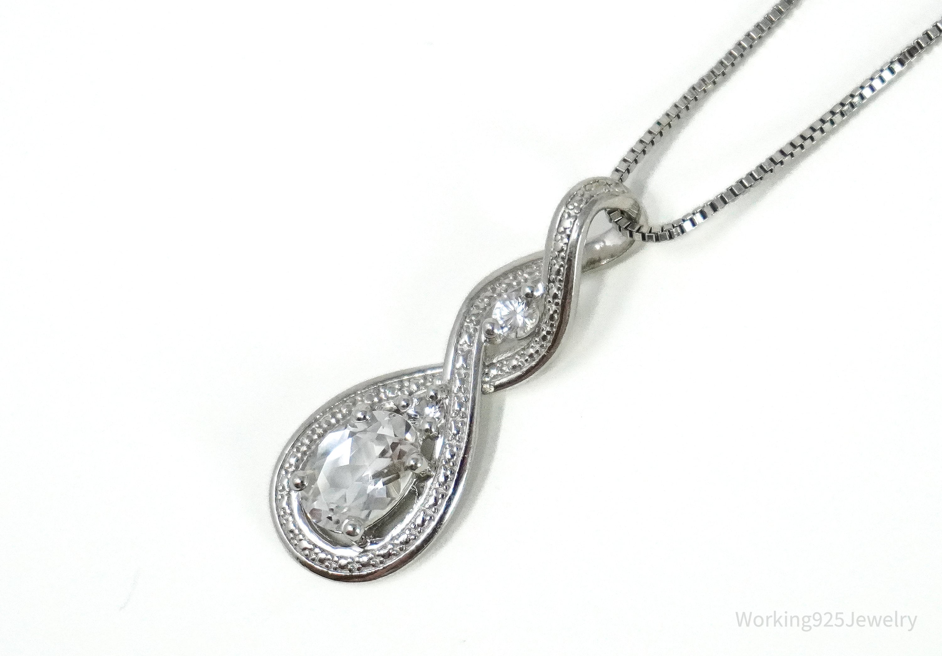Vintage Cubic Zirconia Sterling Silver Necklace 18"