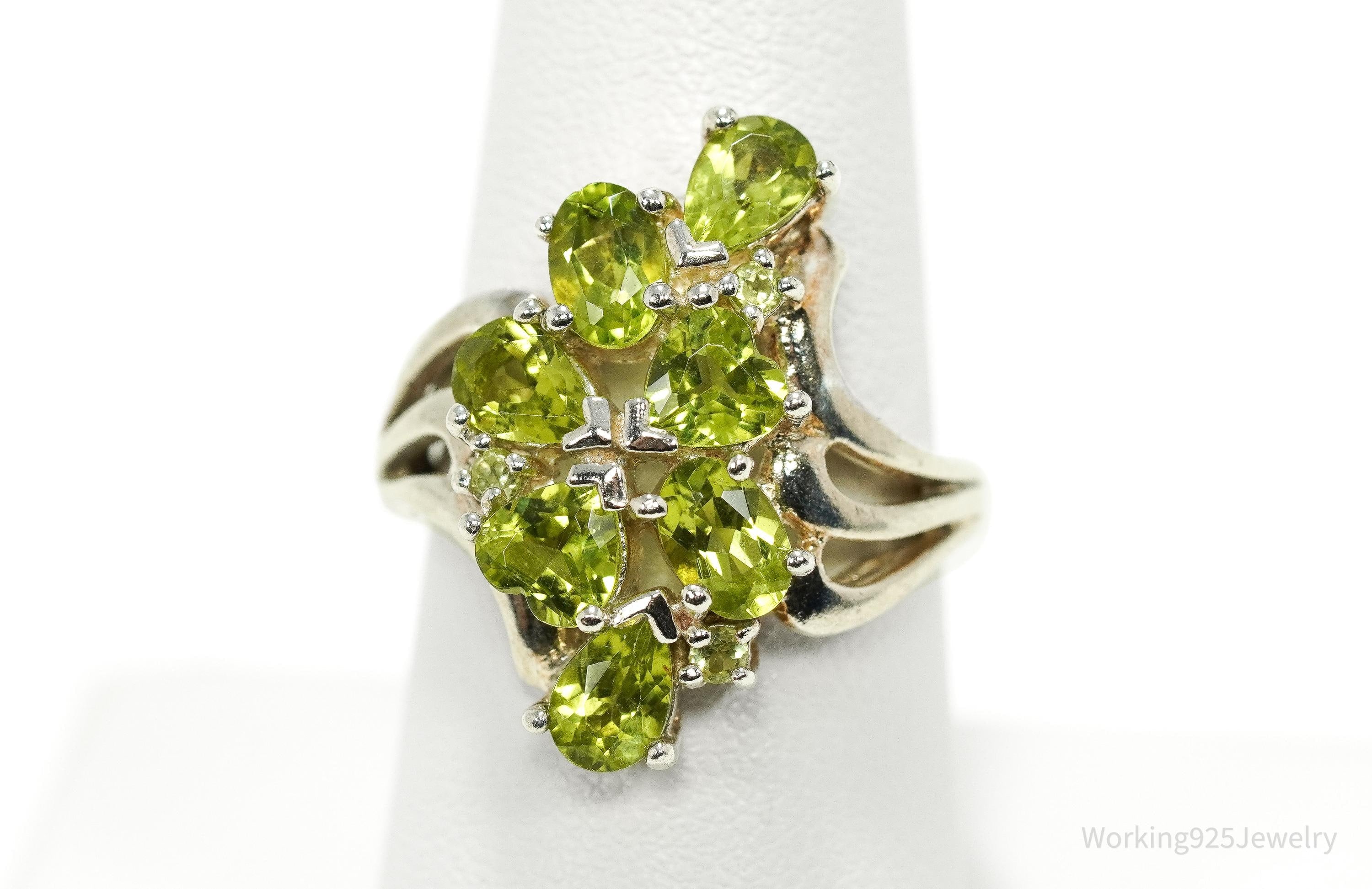Vintage Green Peridot Sterling Silver Ring - Size 8