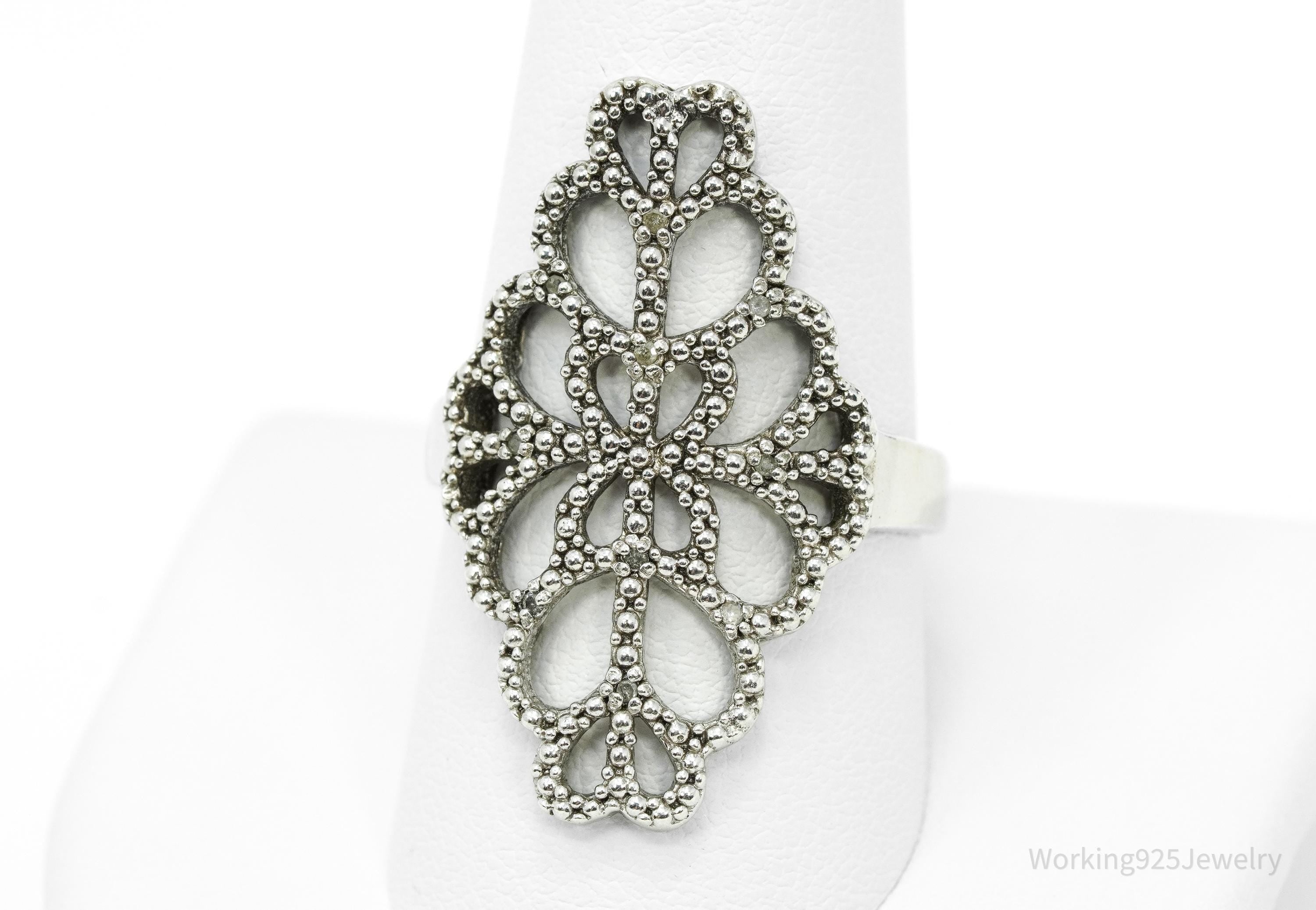 Vintage Diamond Sterling Silver Ring - Size 10