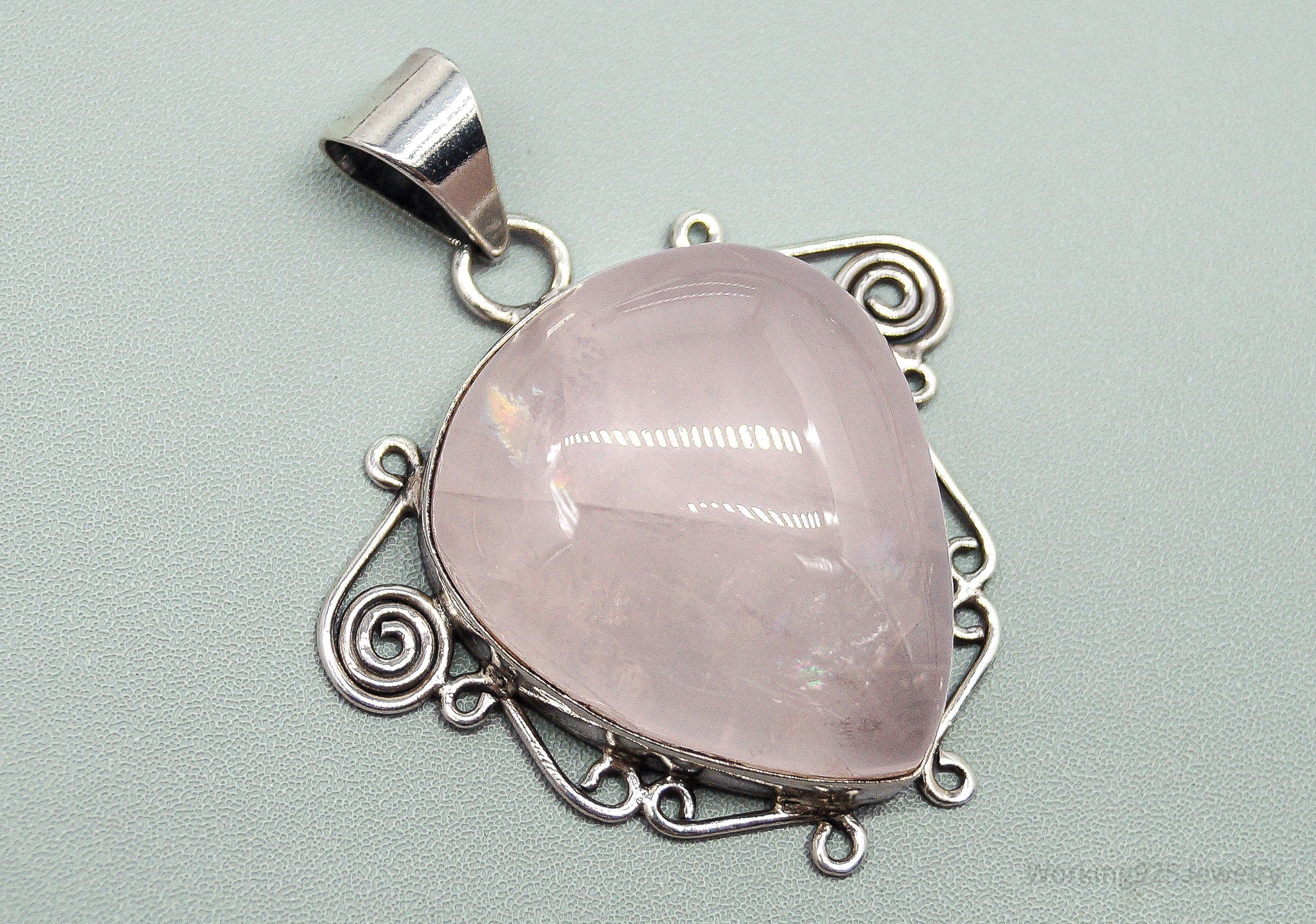 Large Vintage Rose Quartz Sterling Silver Pendant