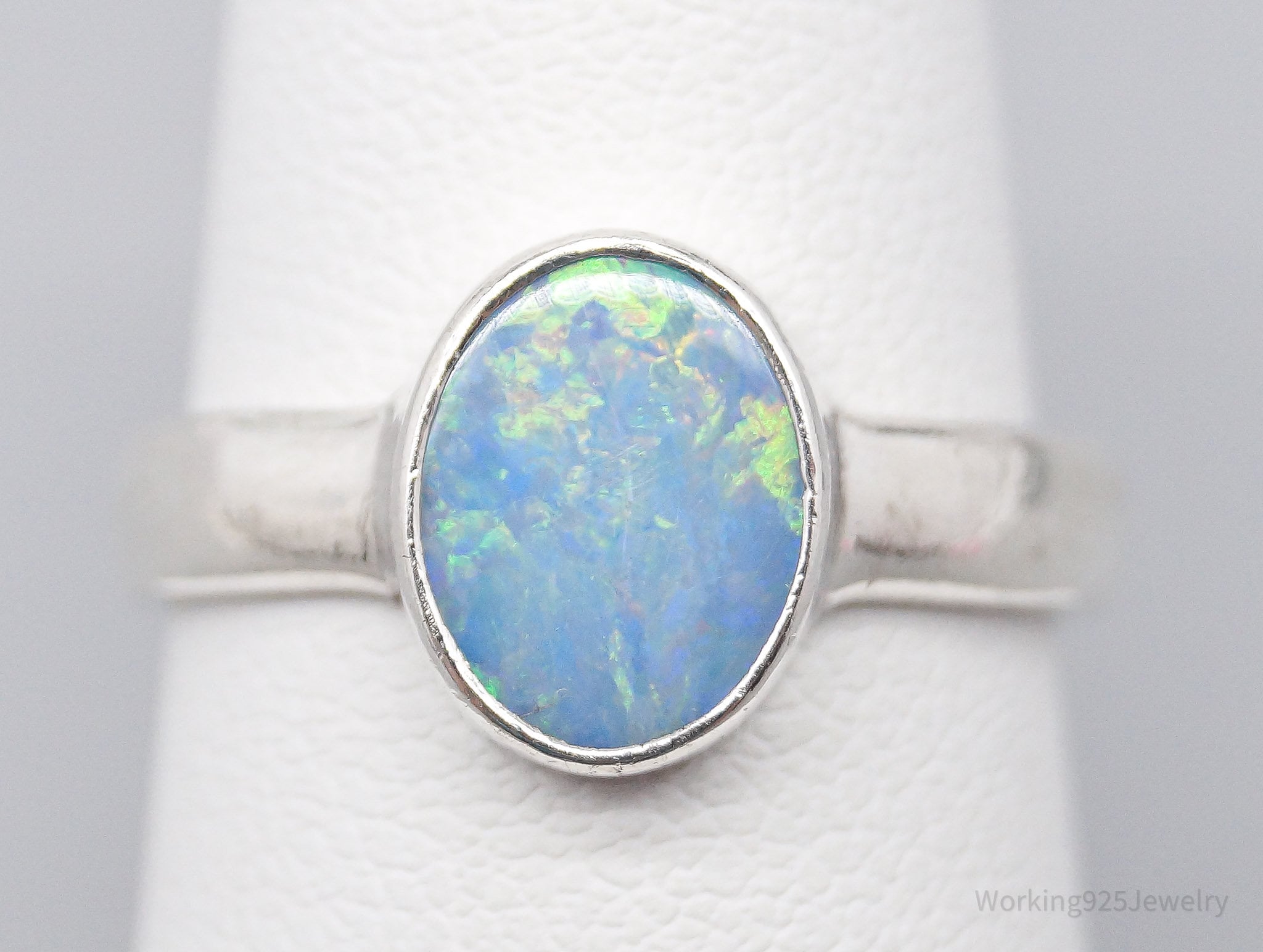 Vintage Blue Opal Sterling Silver Ring - Size 6.75