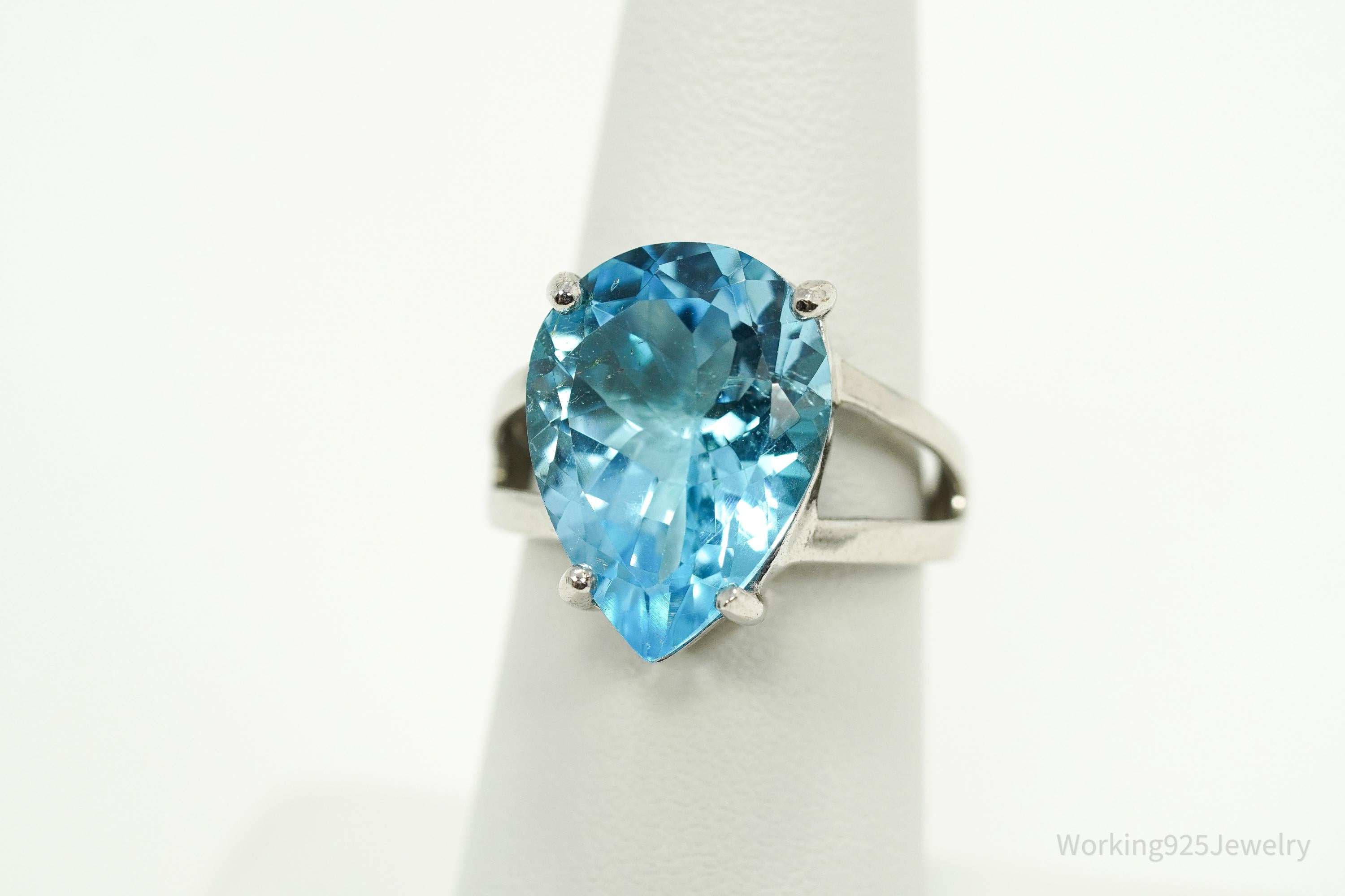 Vintage Large Blue Topaz Sterling Silver Ring - Size 7