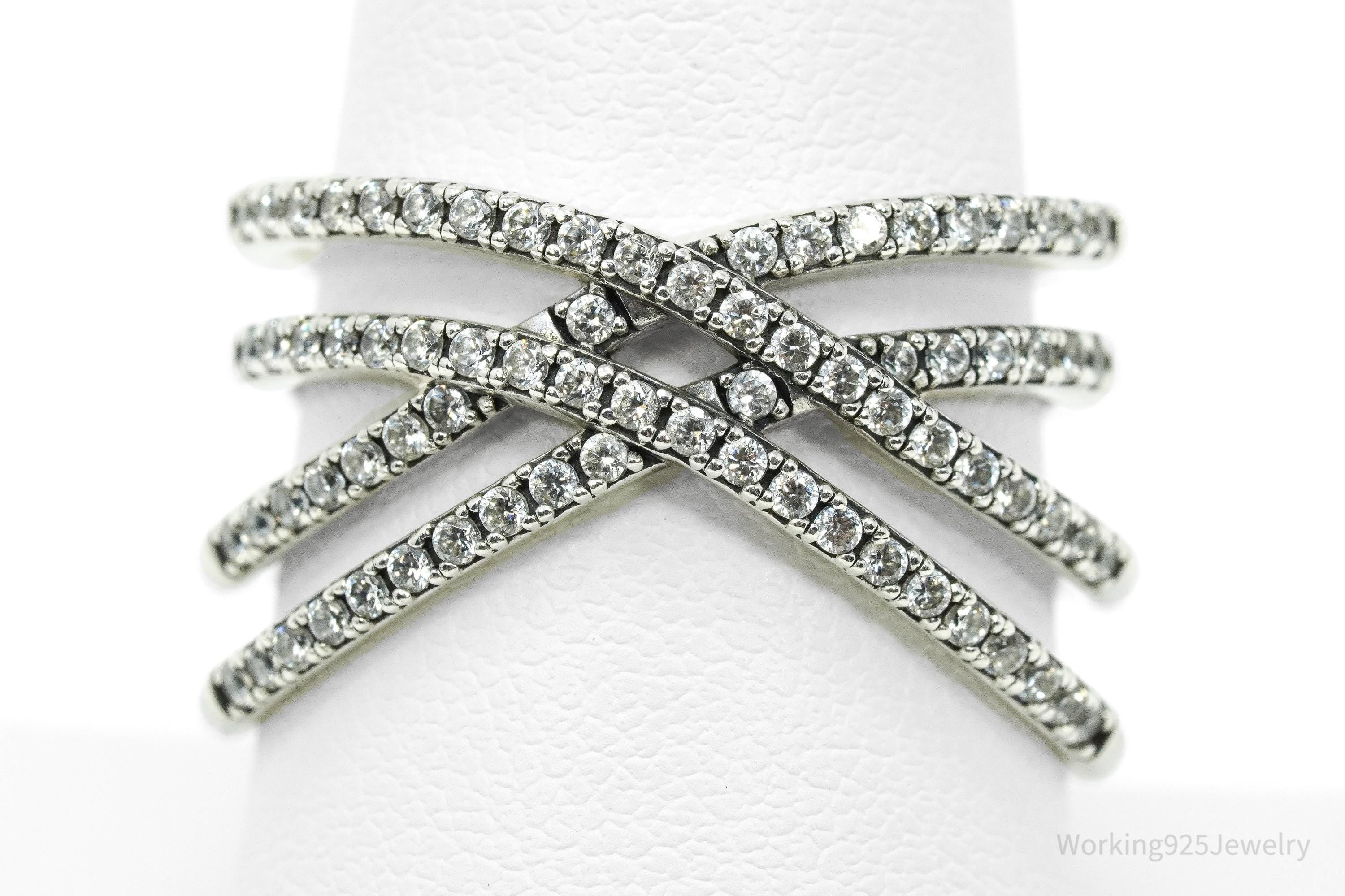 Designer Pandora Retired "Cosmic Lines" Cubic Zirconia Sterling Silver Ring - Size 9