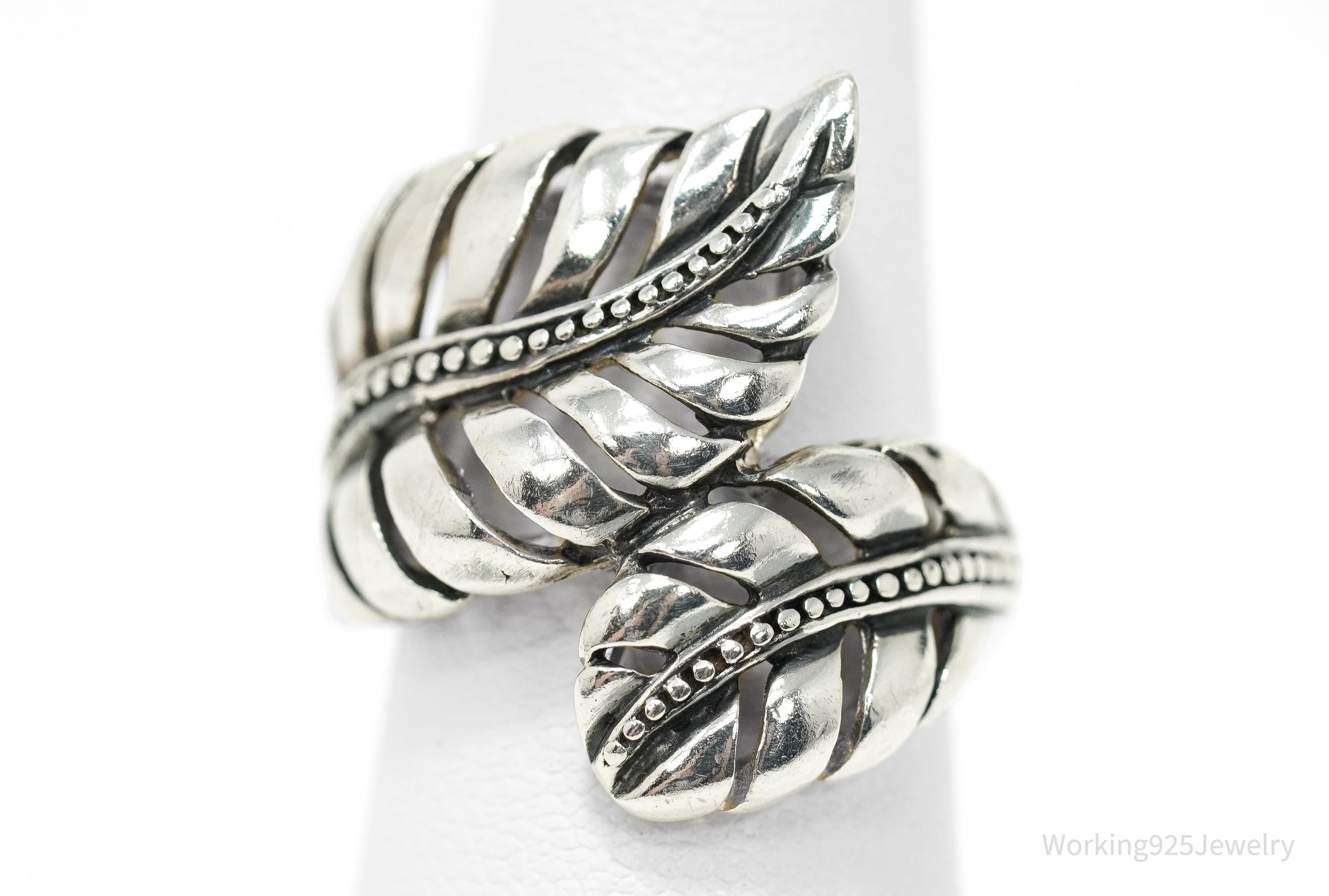Vintage CFJ Feather Leaf Floral Wrap Sterling Silver Ring - Size 6