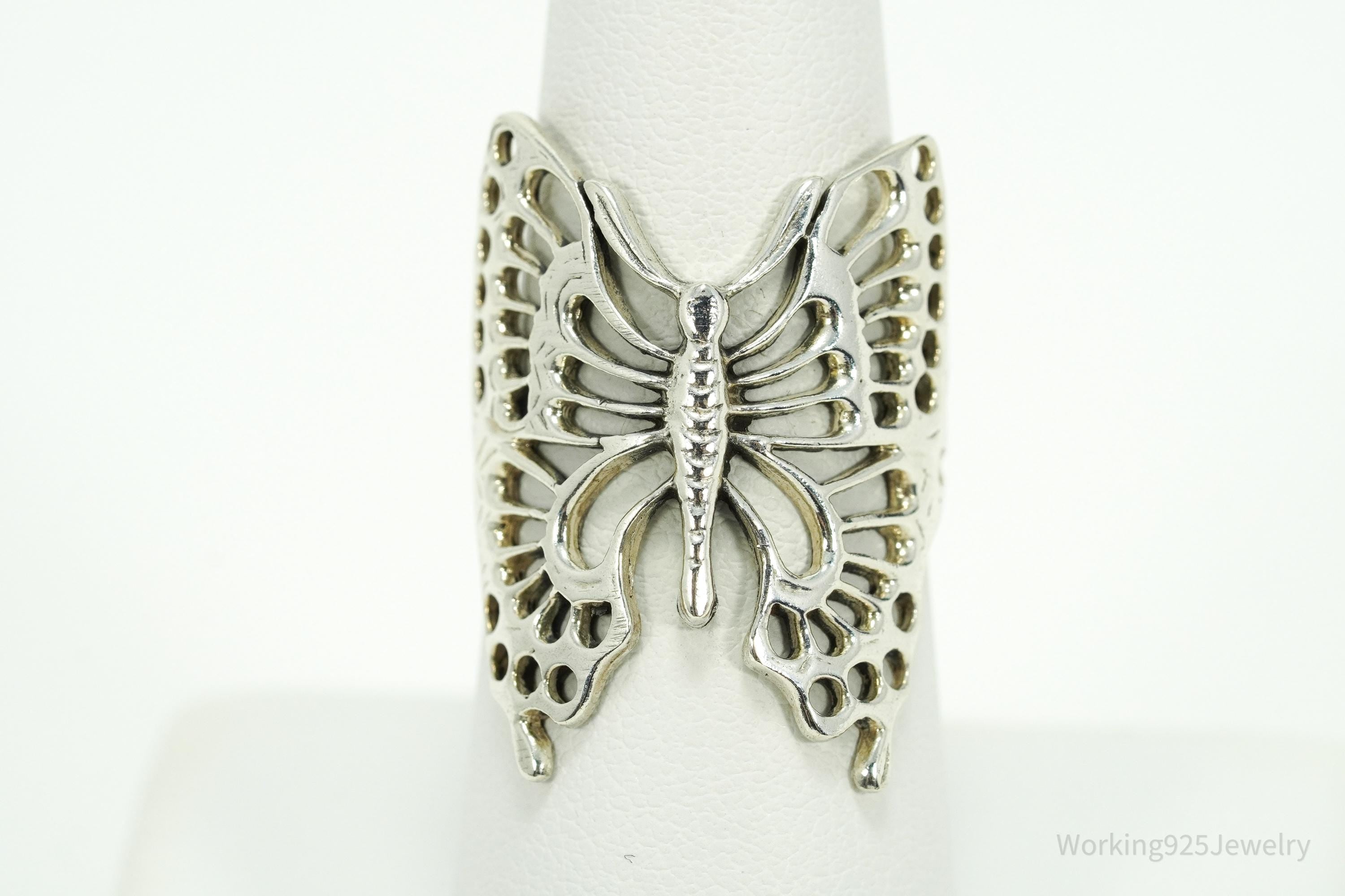 Vintage Large Butterfly Sterling Silver Ring - Size 7.75