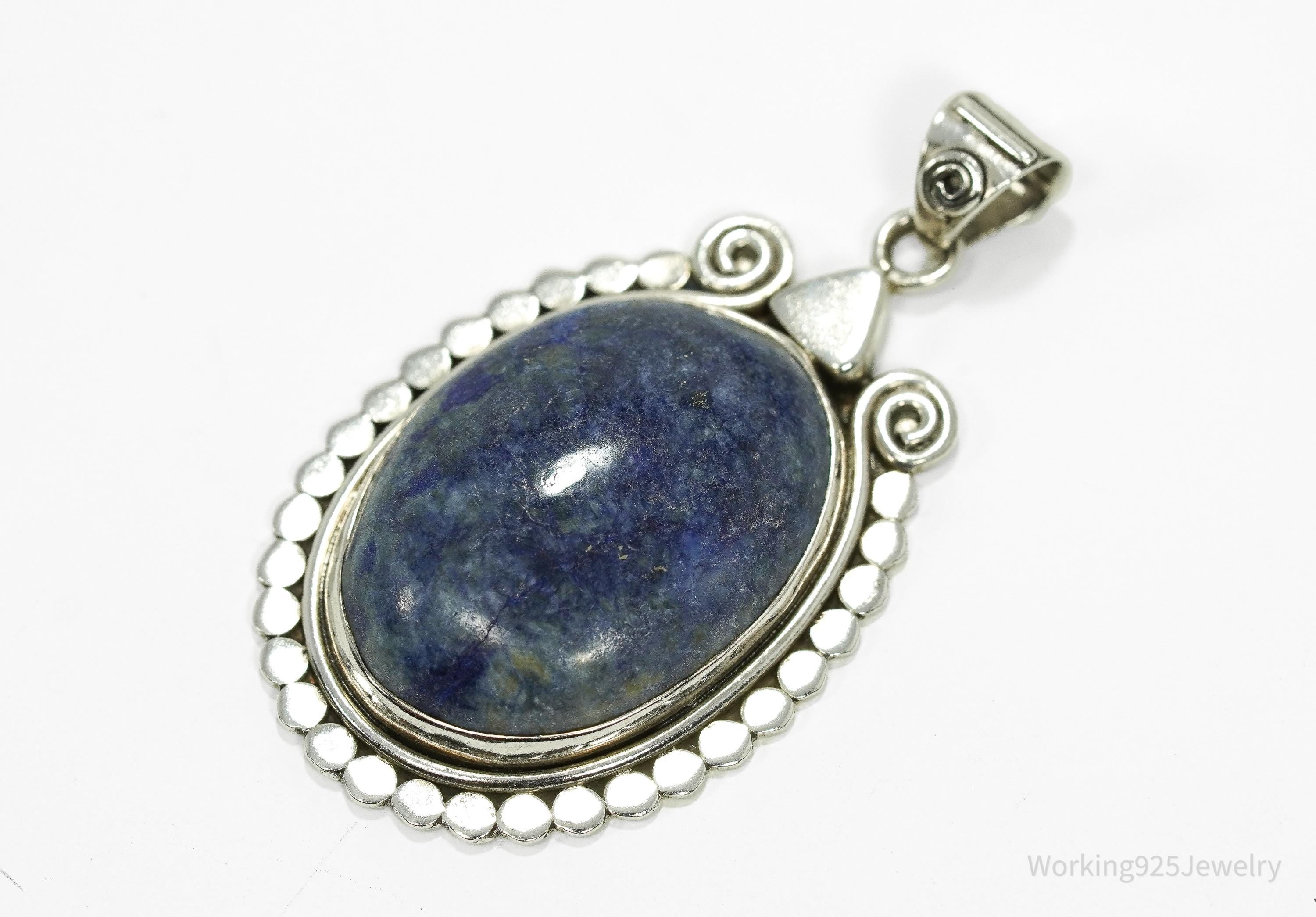 Large Vintage Lapis Lazuli Sterling Silver Pendant