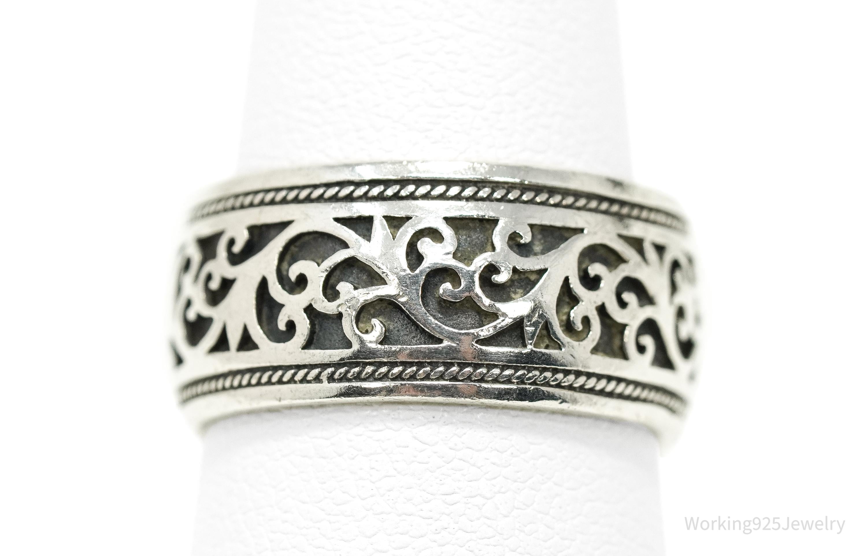 Vintage Ornate Sterling Silver Band Ring - Size 7.5