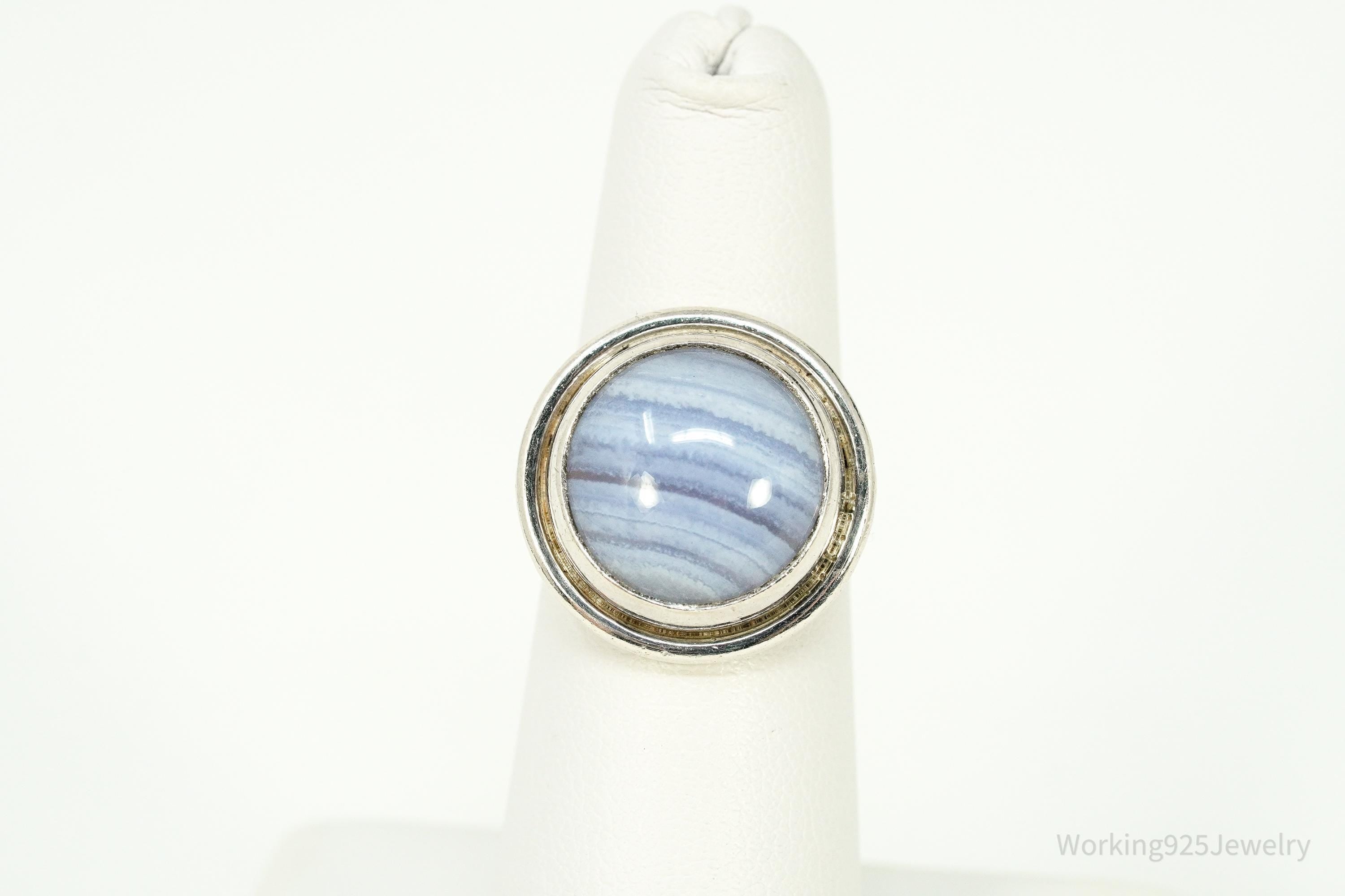 Vintage Blue Lace Agate Silver Ring - Size 6
