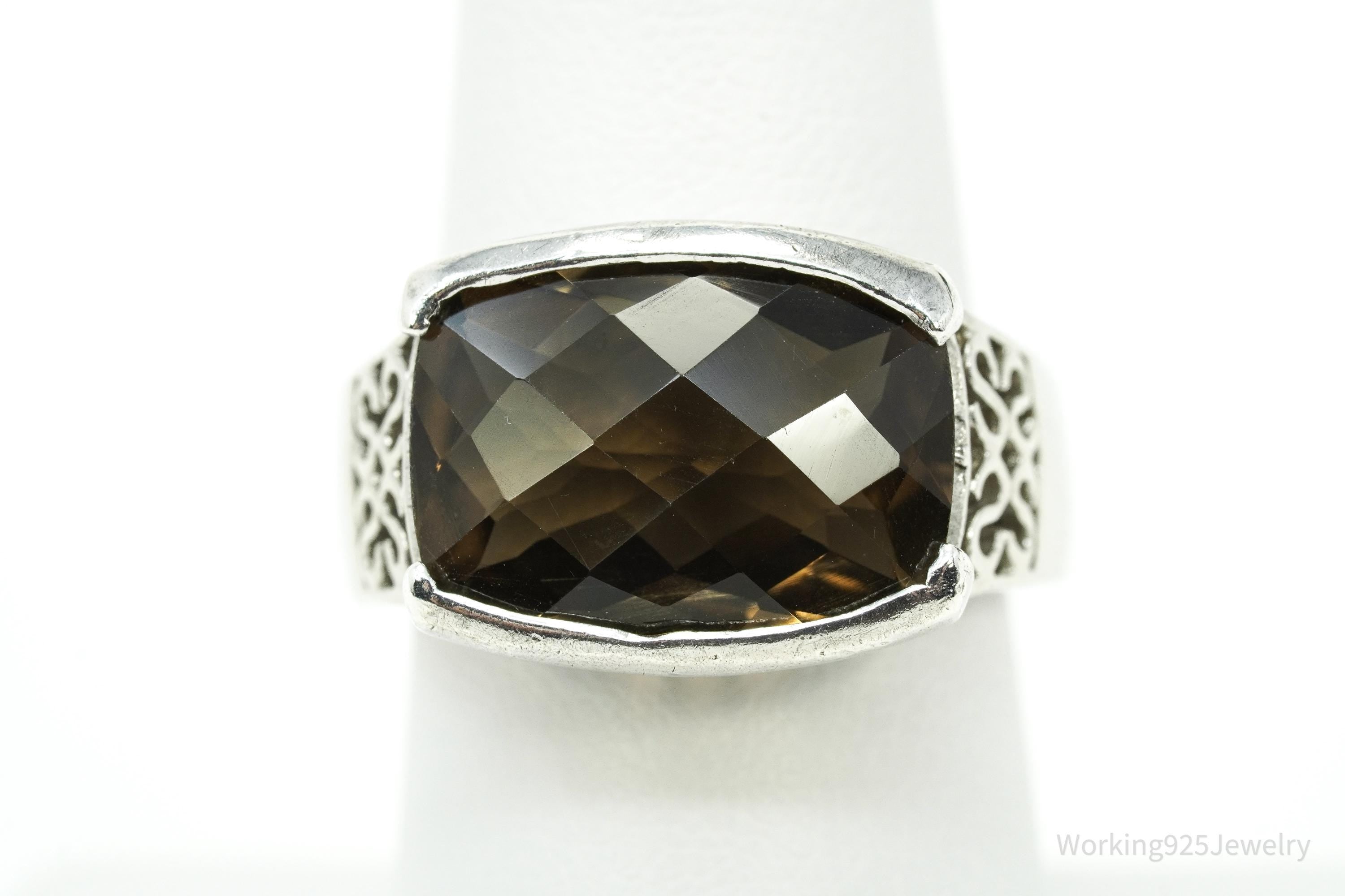 Vintage Large Smoky Topaz Sterling Silver Ring - Size 7.25