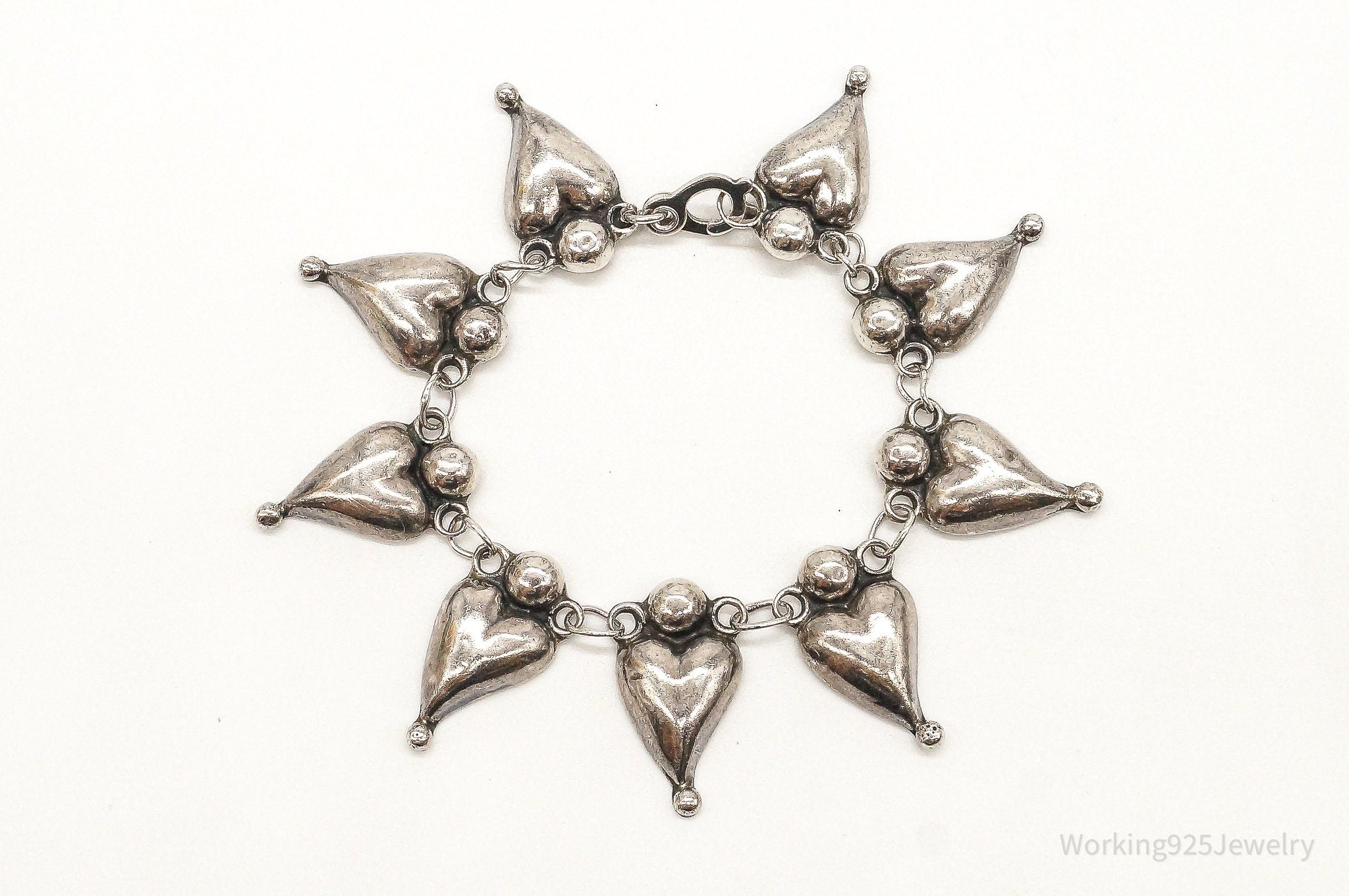 Vintage Mexico Modernist Hearts Sterling Silver Bracelet