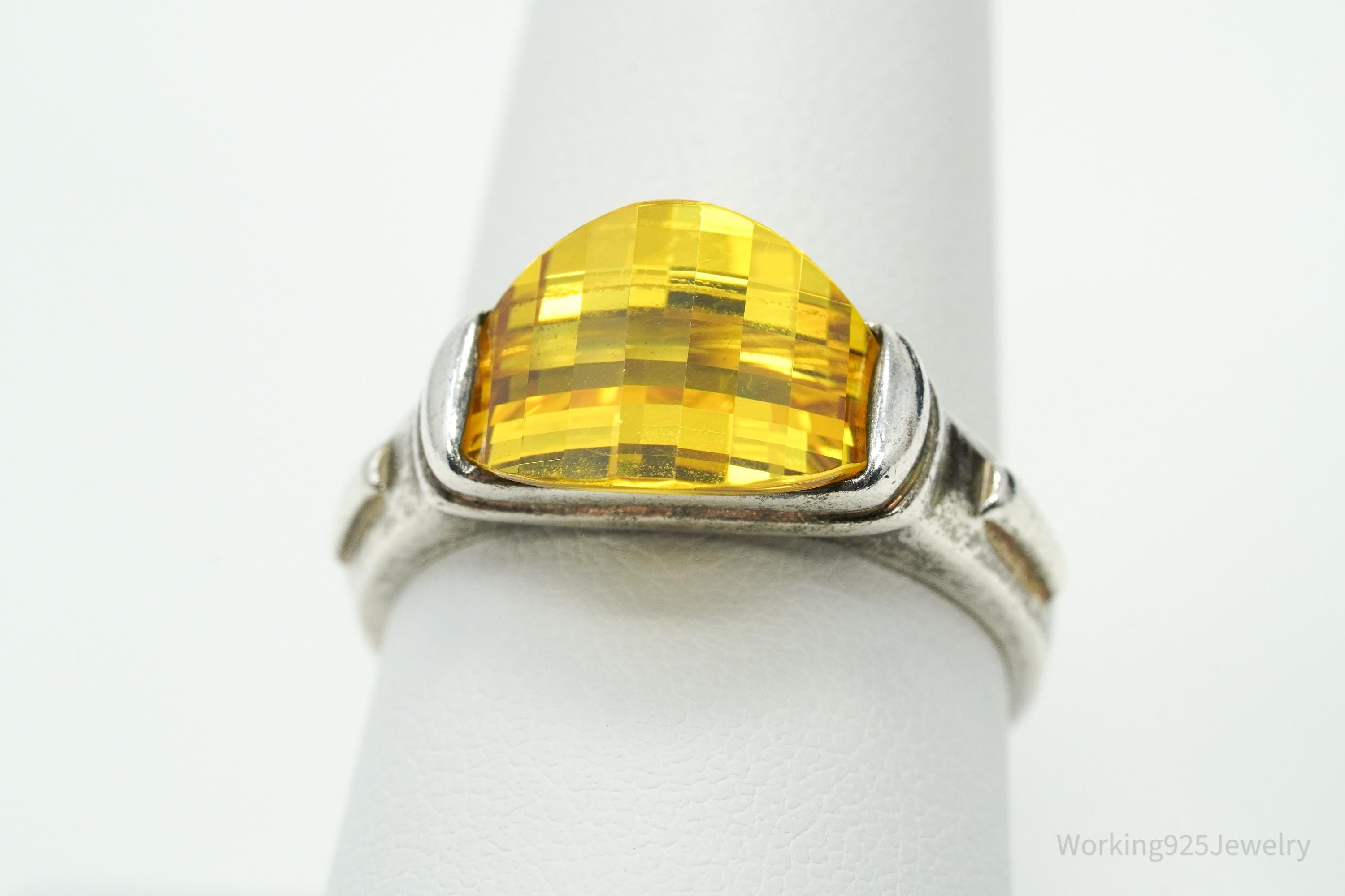 Vintage Yellow Diamonique Cubic Zirconia Sterling Silver Ring Size 9.25
