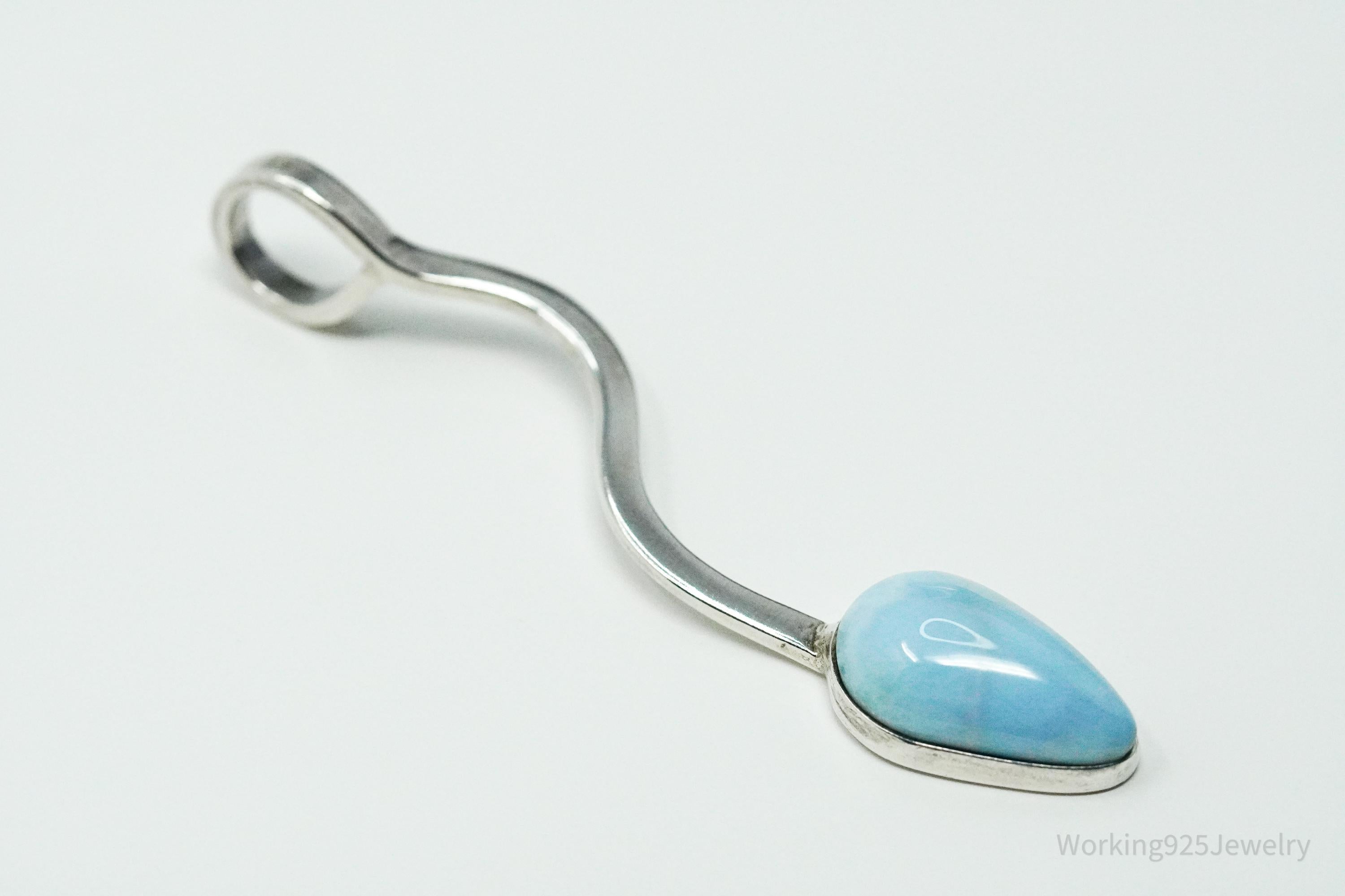 Vintage Blue Larimar Modernist Style Sterling Silver Necklace Pendant