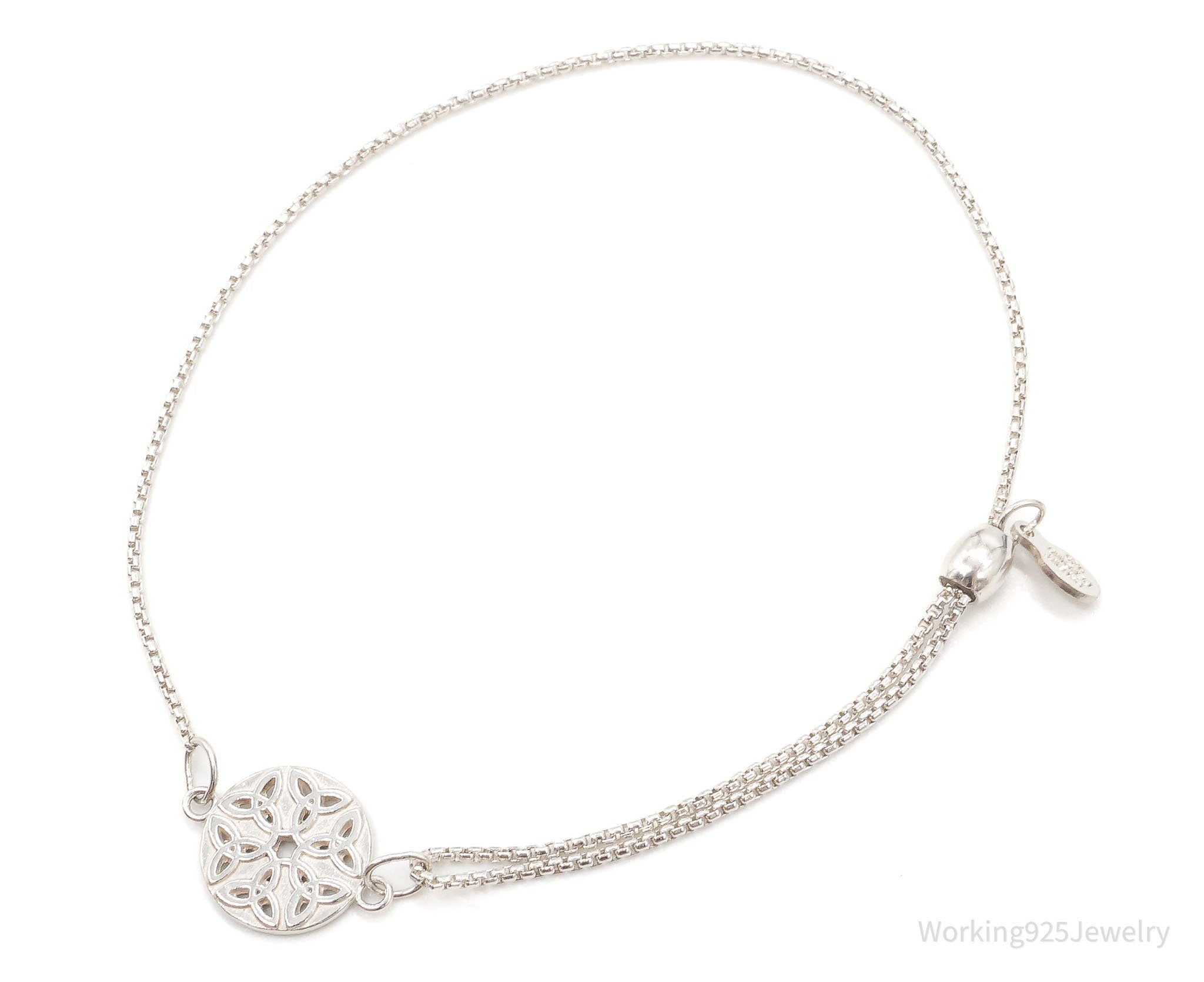 Alex And Ani Endless Knot Sterling Silver Adjustable Bracelet / Anklet 9.5"