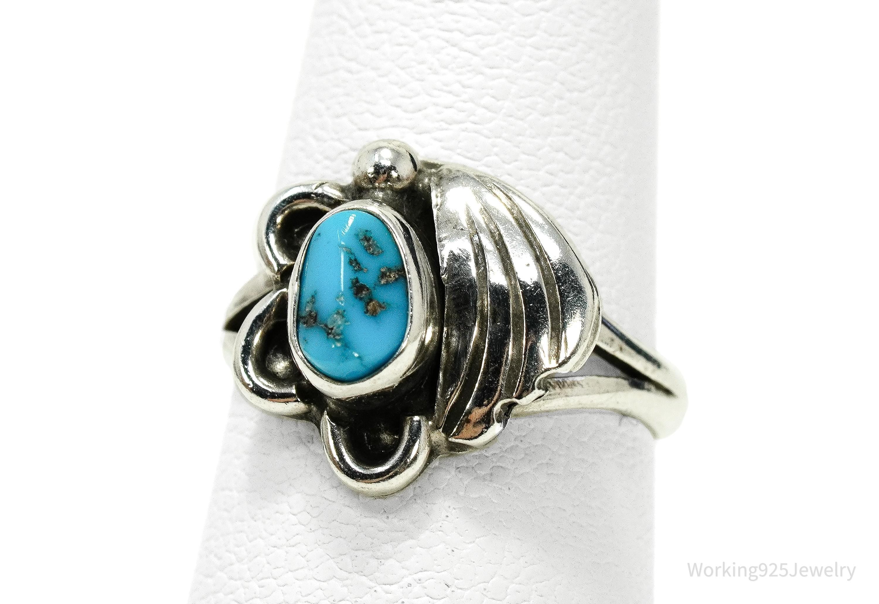Vintage Native American Turquoise Sterling Silver Ring - Size 4.75