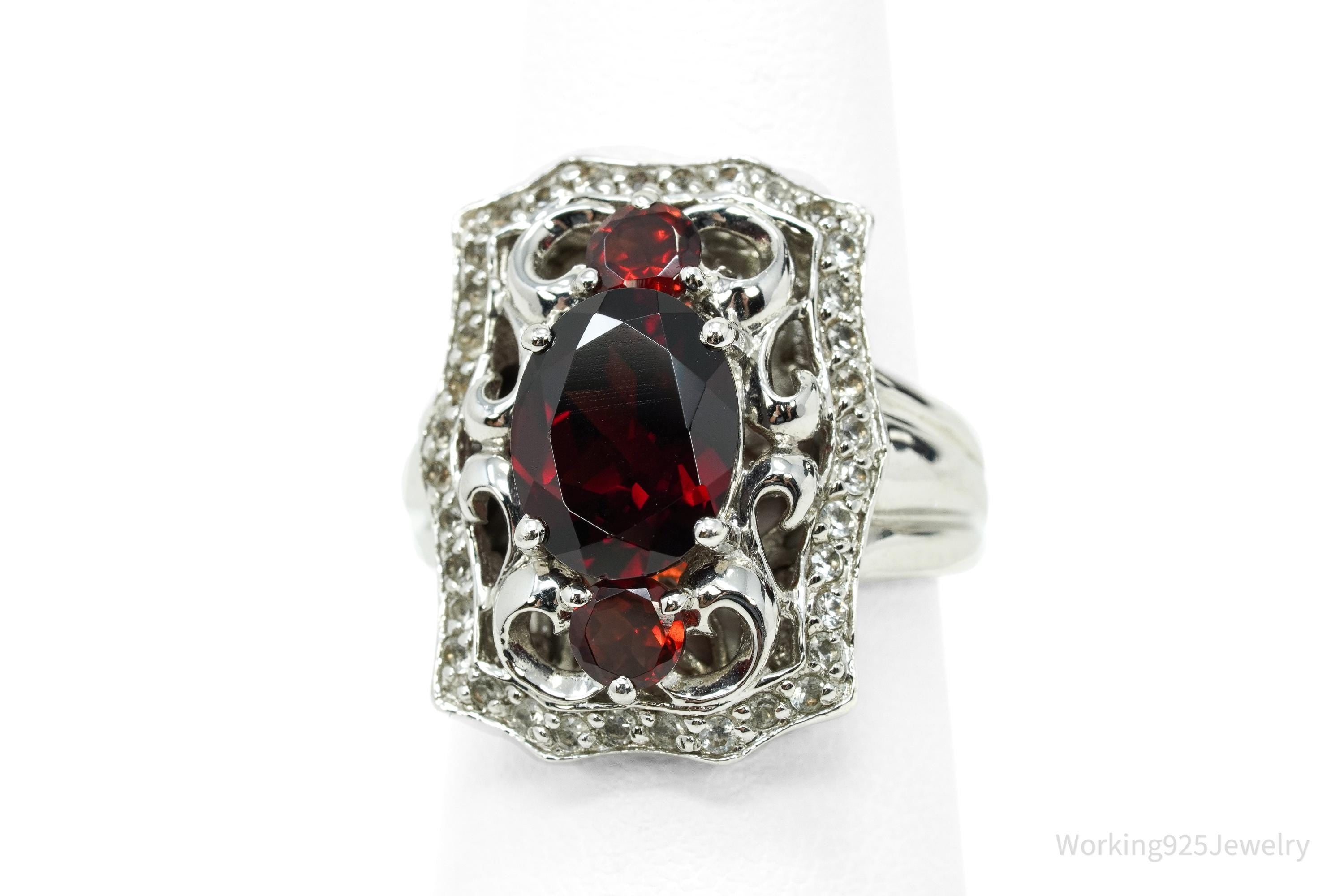 Victoria Wieck Garnet & White Topaz Sterling Silver Ring - Size 6