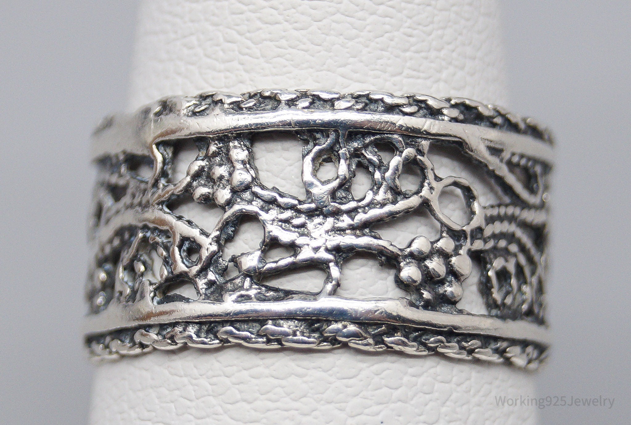 Vintage Israel Floral Vines Sterling Silver Ring - Size 6.25