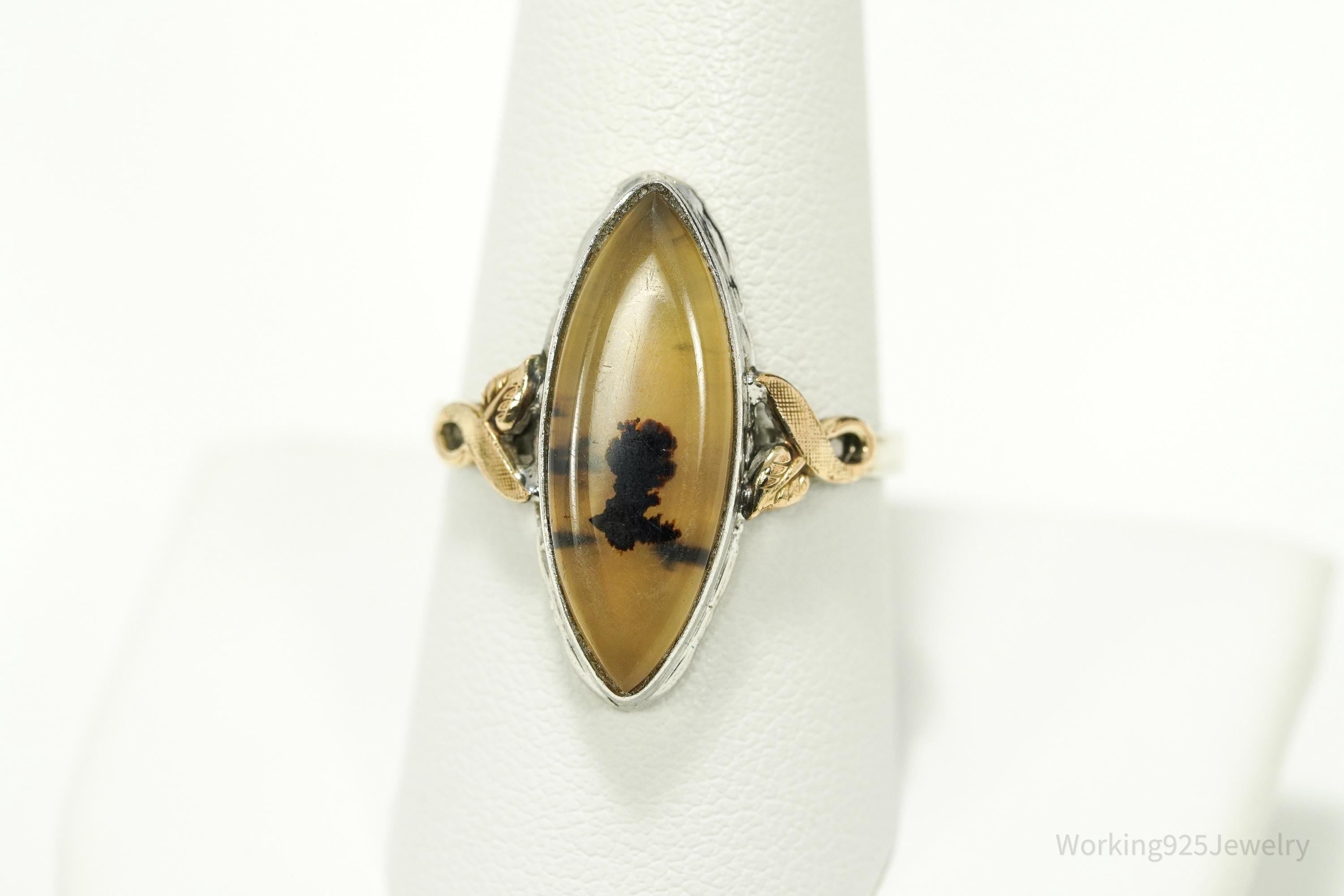 Antique Clark & Coombs 10K Gold Filled Agate Sterling Silver Ring - Size 9.5