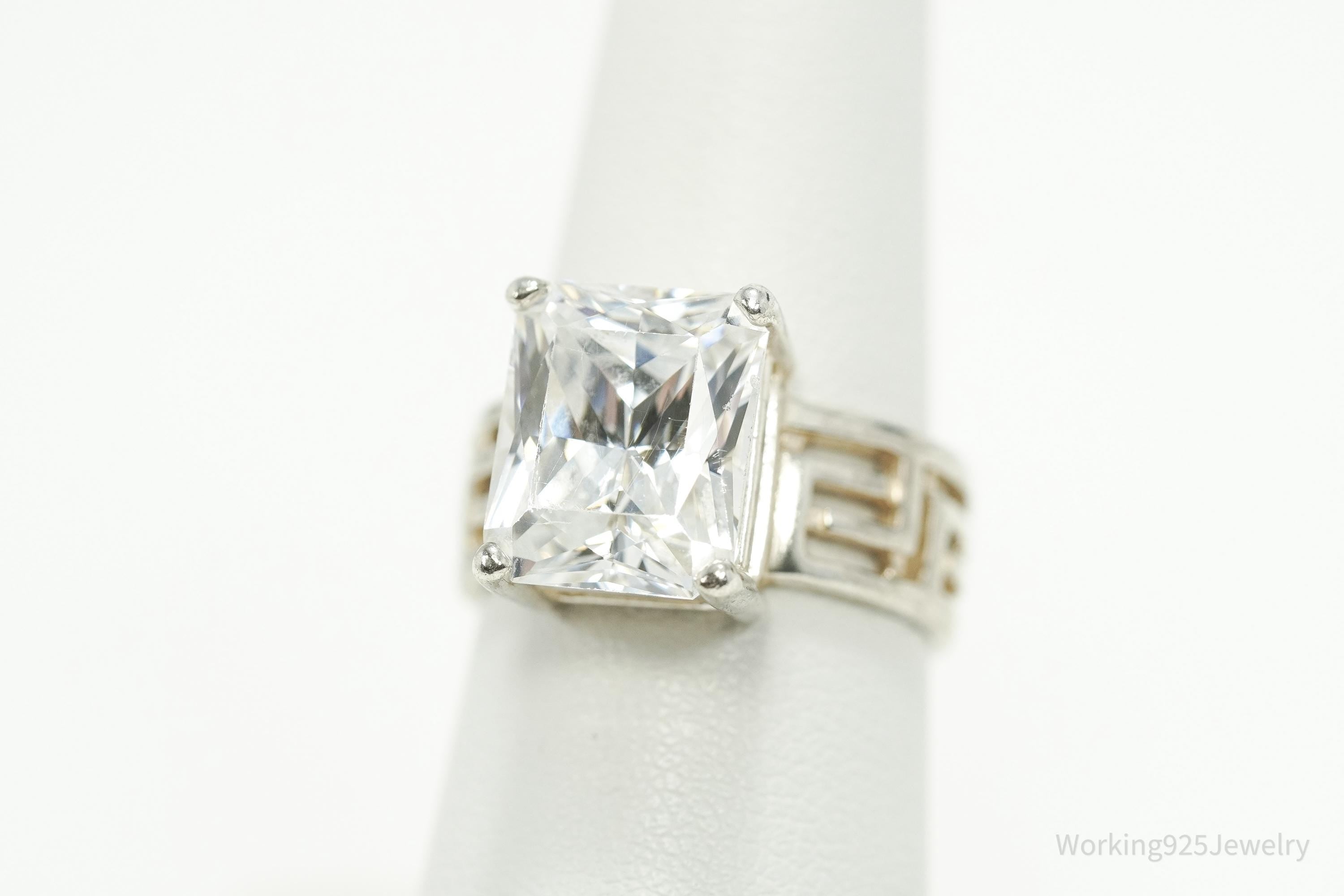 Vintage Large Diamonique Cubic Zirconia Sterling Silver Ring - Size 7.25